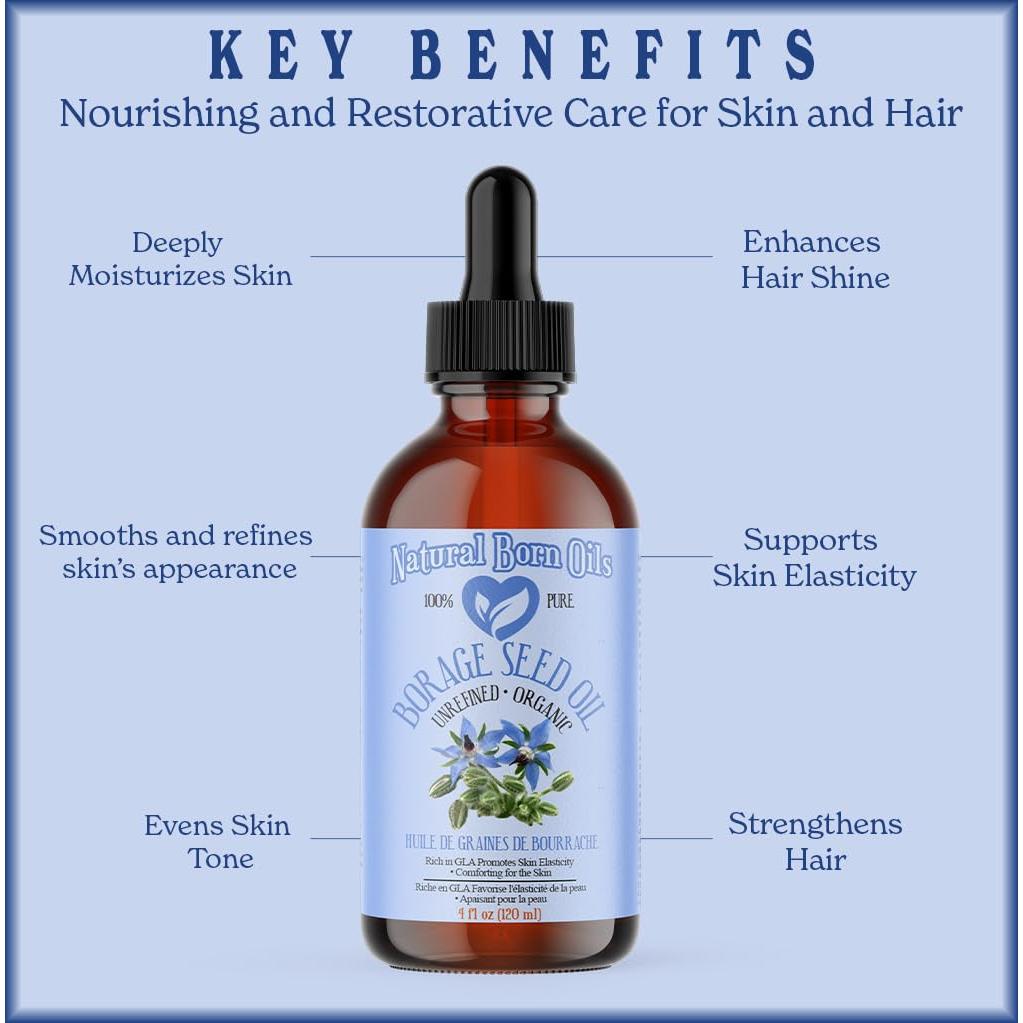 Aceite de Semilla de Borraja Natural Born 453g Orgánico Prensado en Frío