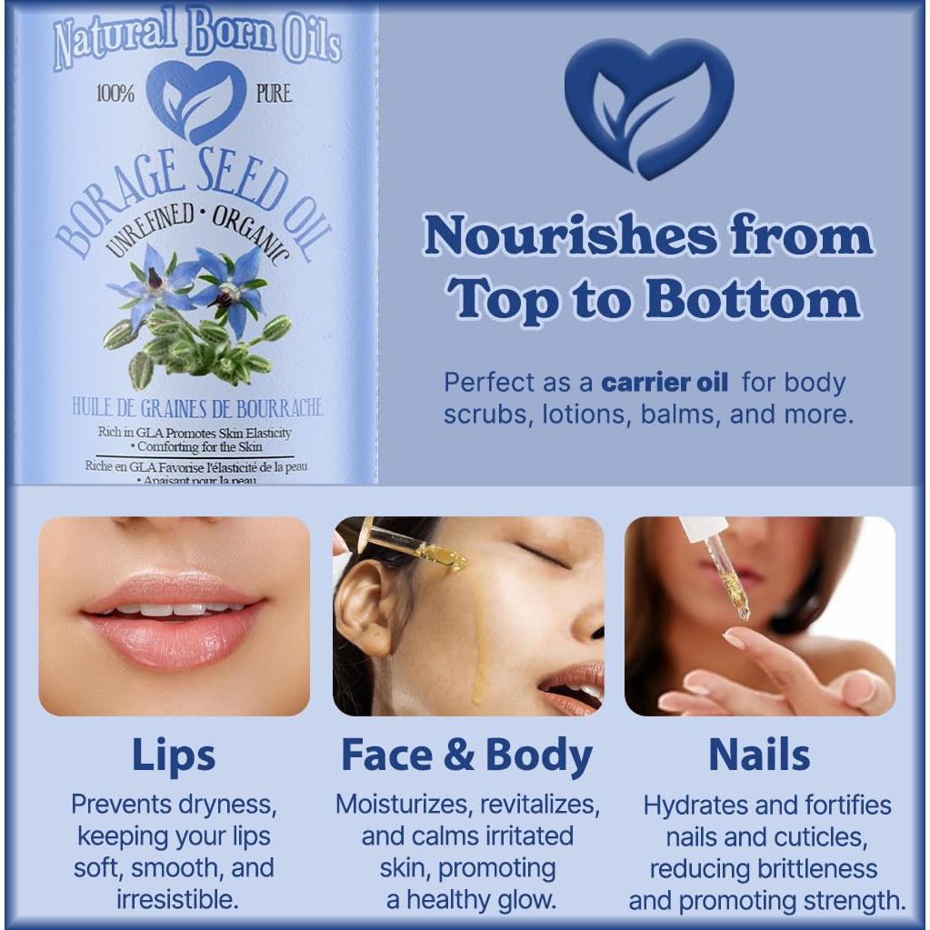 Aceite de Semilla de Borraja Natural Born 453g Orgánico Prensado en Frío