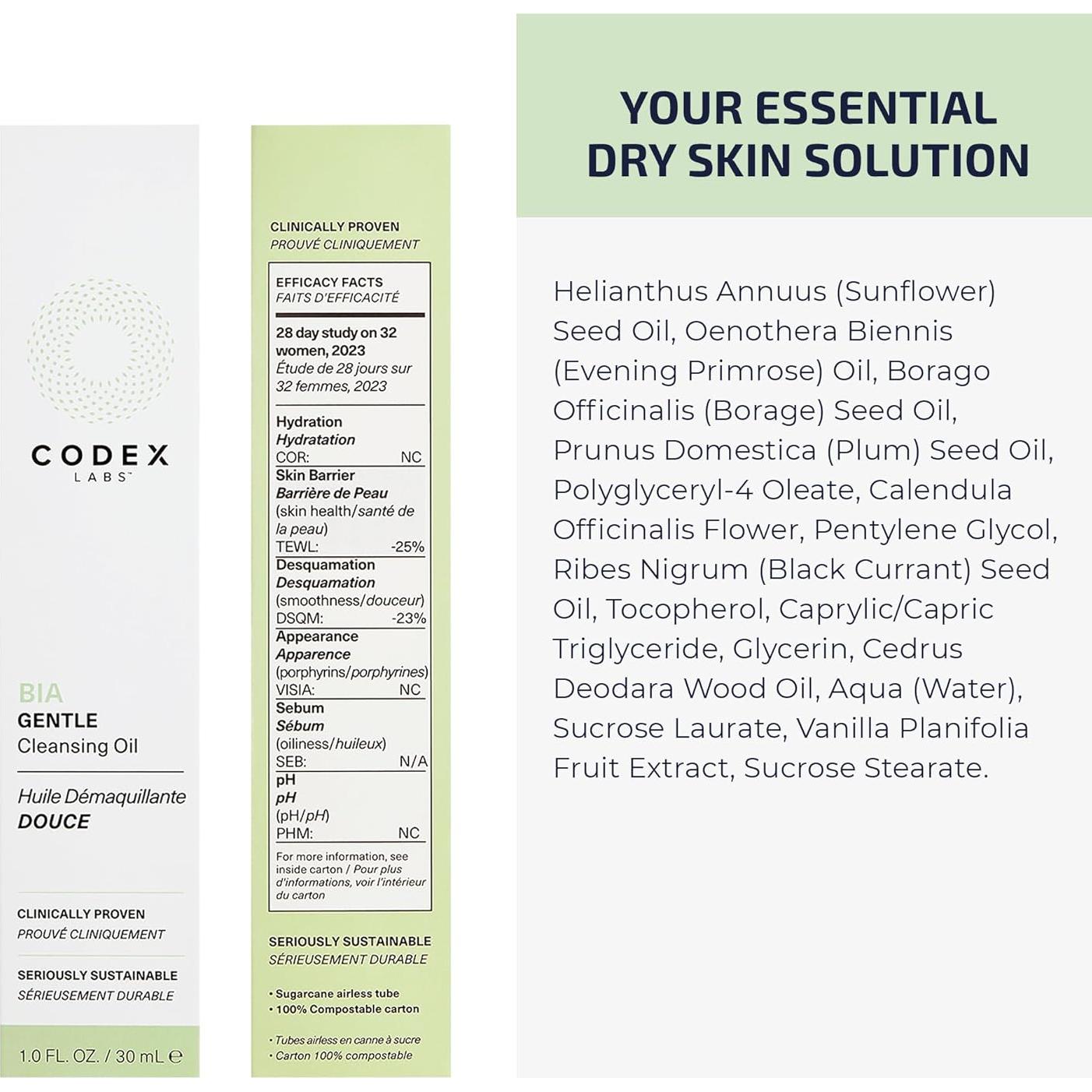 Aceite Limpiador Suave Codex Labs 30ml - Desmaquillante Vegano