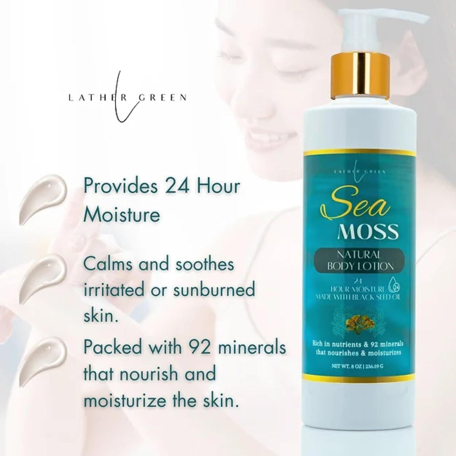 Loción Corporal Natural Lather Green Musgo Marino 226 g - Hidratación 24h