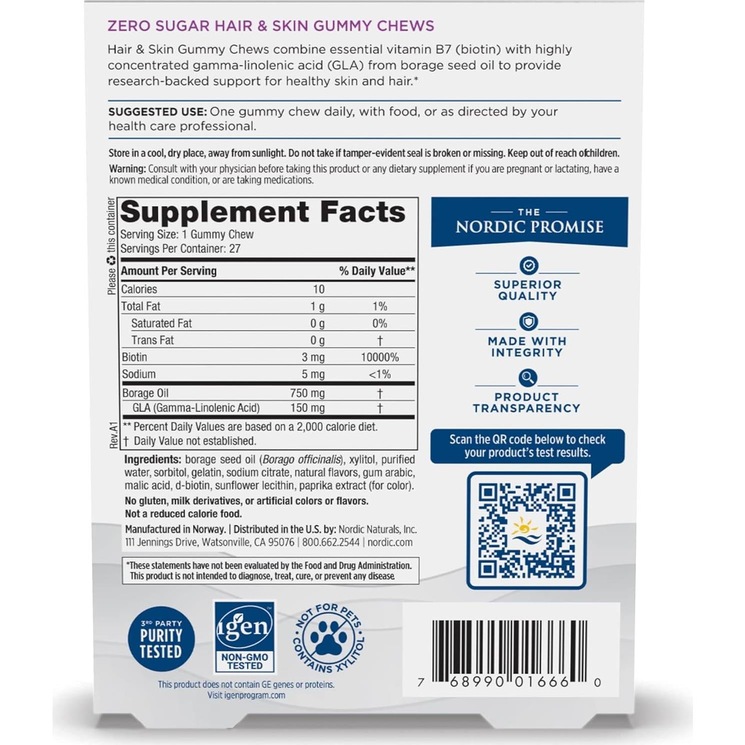 Gomas Masticables Nordic Naturals para Cabello y Piel 27 Unidades