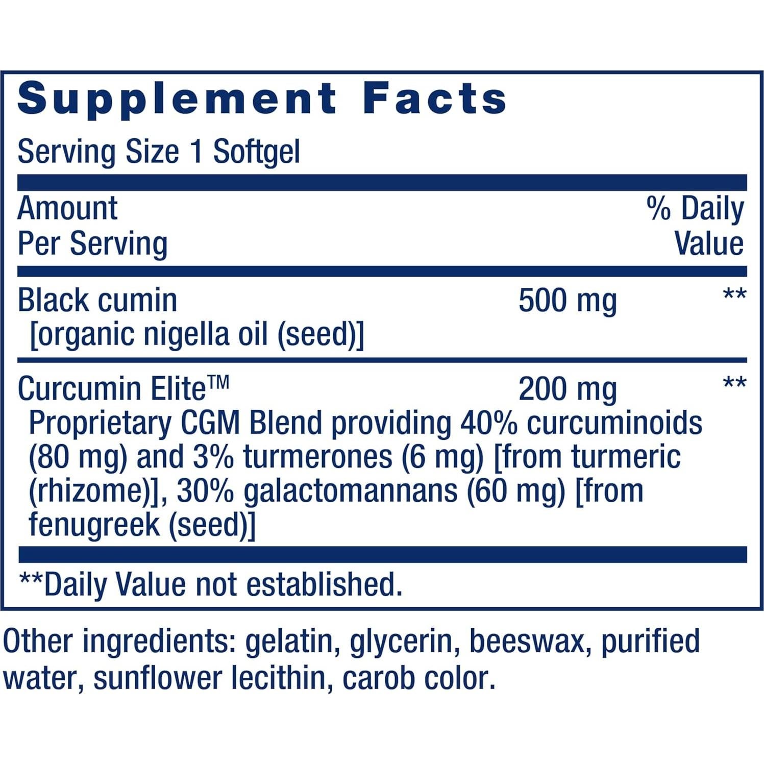 Aceite de Semilla de Comino Negro y Curcumina Life Extension 60 gelatinas