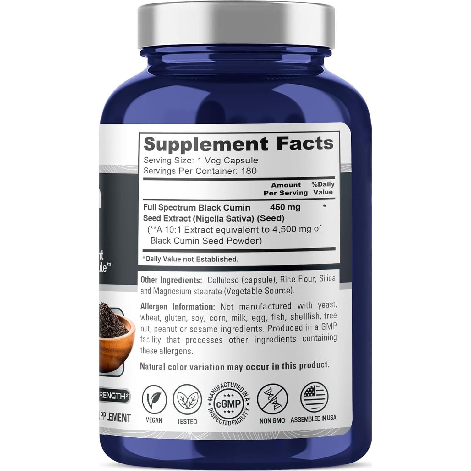 Extracto de Semilla de Comino Negro NusaPure 450 mg 180 Cápsulas