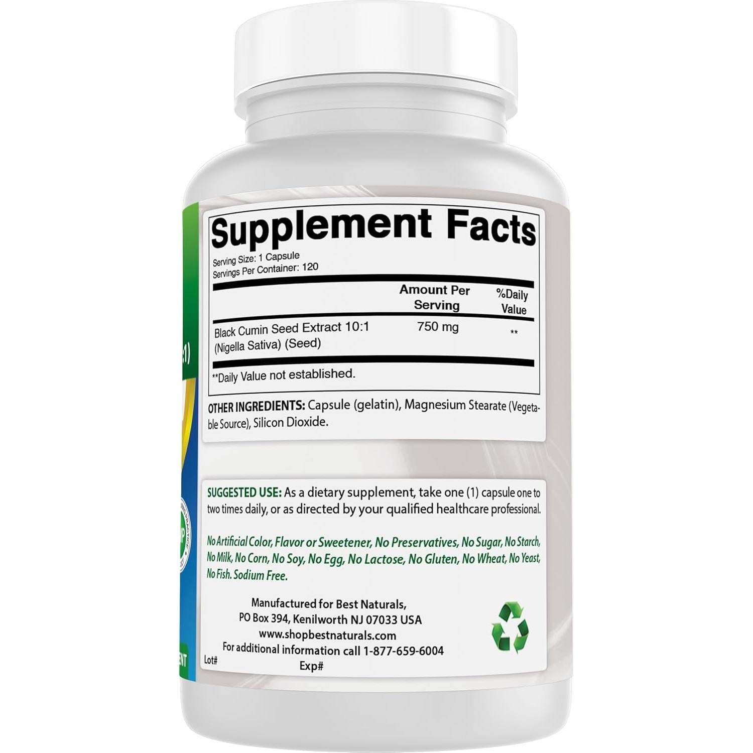 Suplemento Herbal Semilla Negra 750 mg - Mejores Naturales - 120 Cápsulas