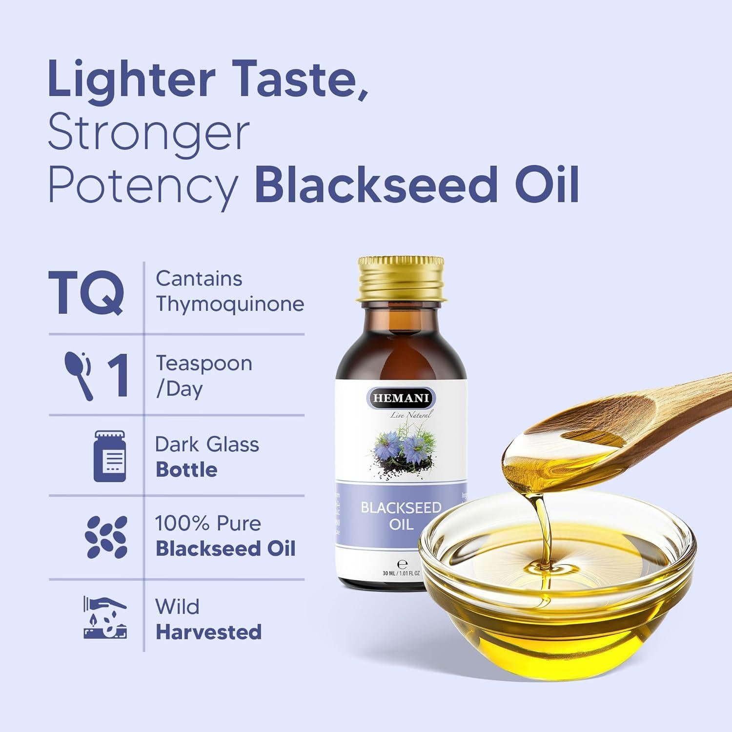 Aceite de Semilla Negra Hemani 30ml - Comino Negro Prensado en Frío