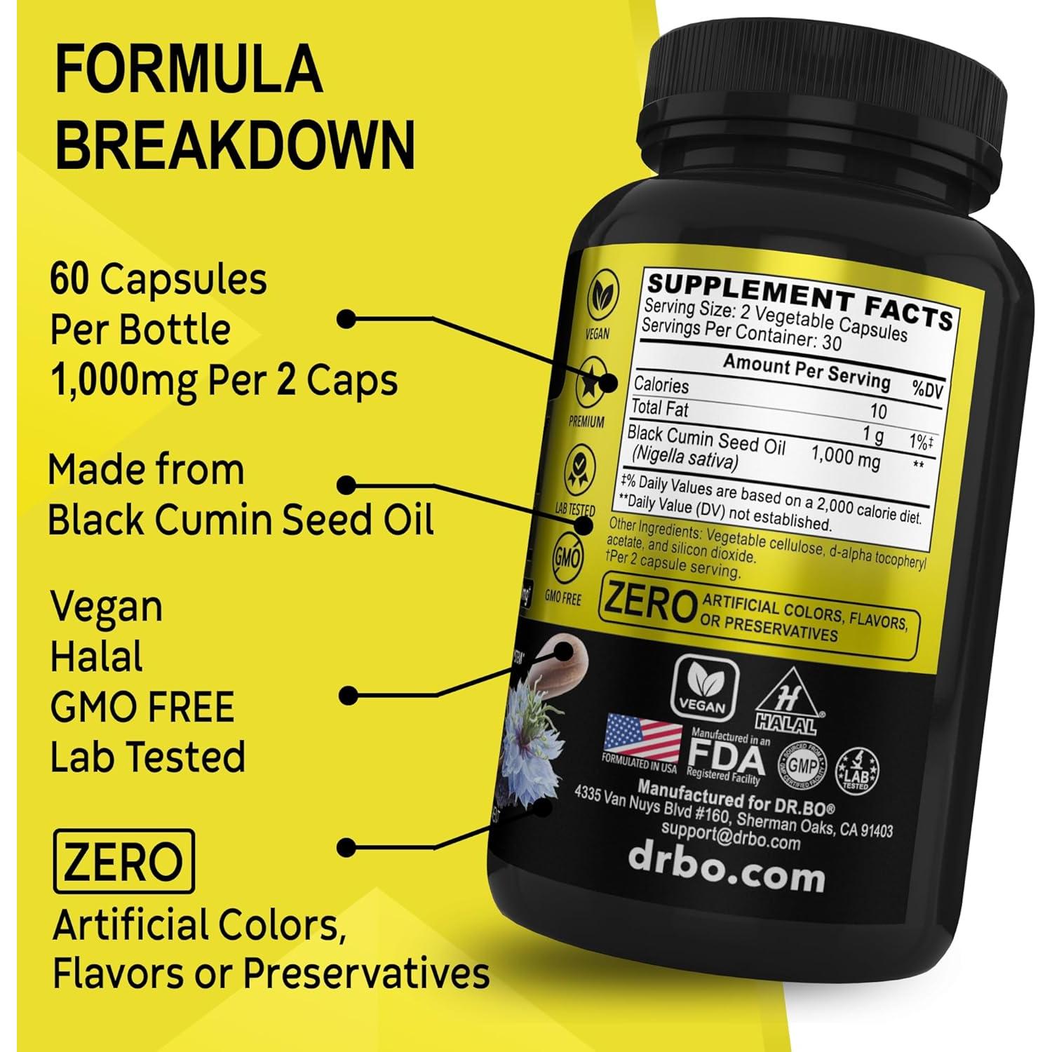 Cápsulas de Aceite de Semilla Negra Dr. Bo 1000mg Veganas - 60 Unidades