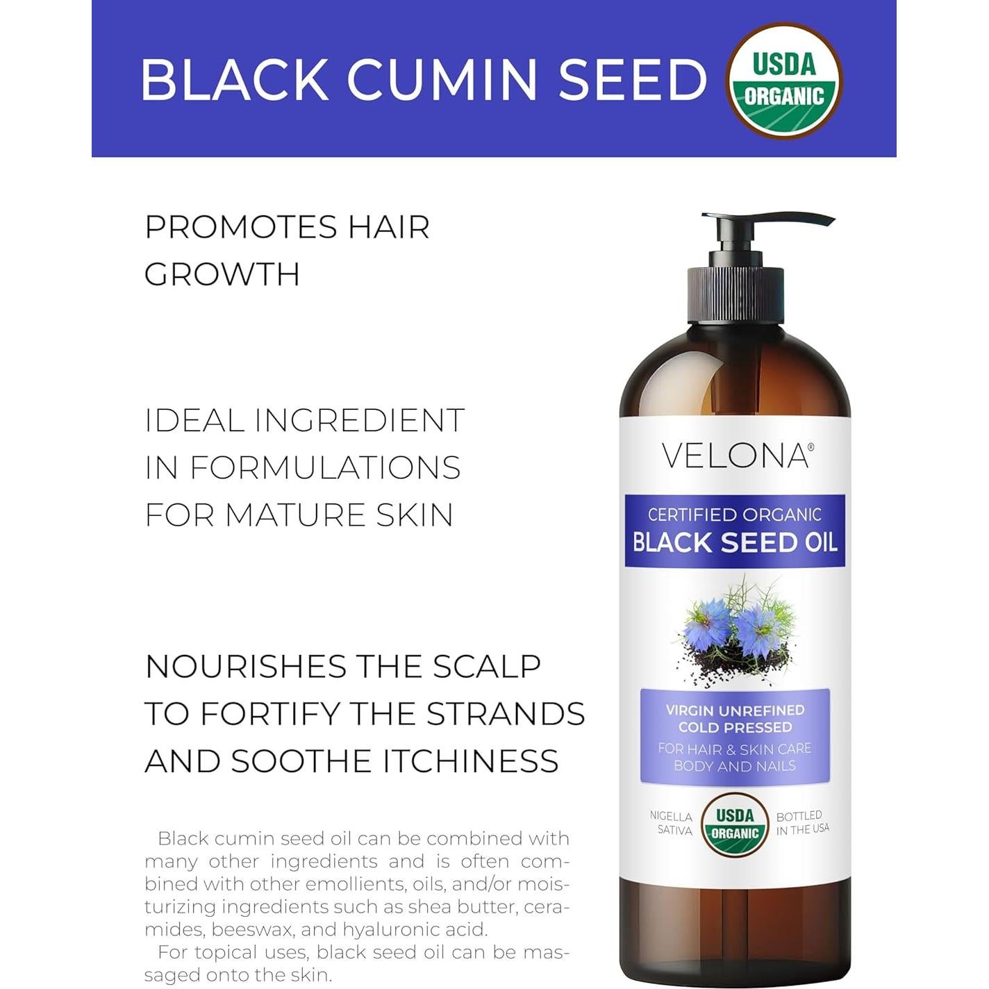 Aceite de Semilla Negra Orgánico Velona 946 ml - 100% Puro y Natural