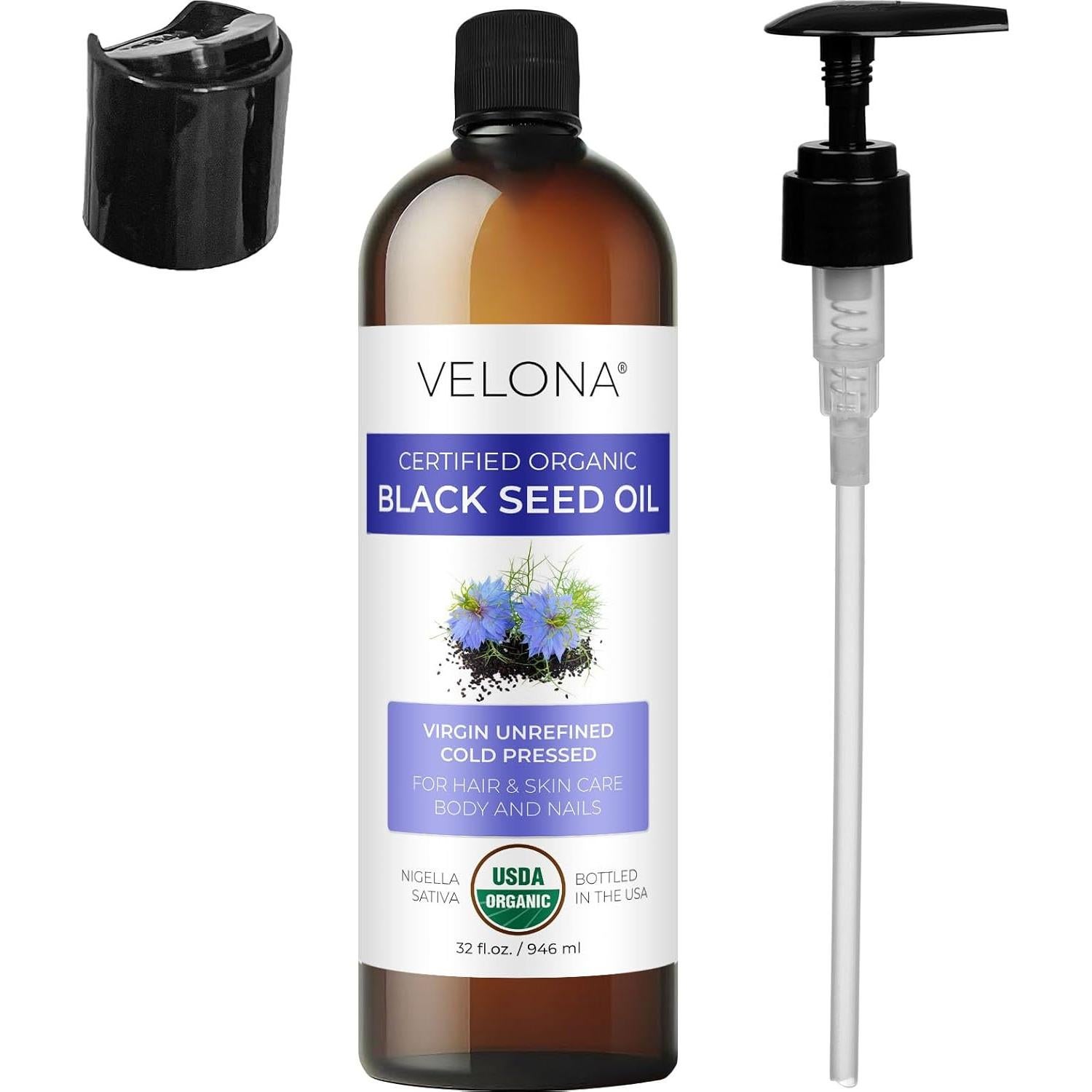 Aceite de Semilla Negra Orgánico Velona 946 ml - 100% Puro y Natural