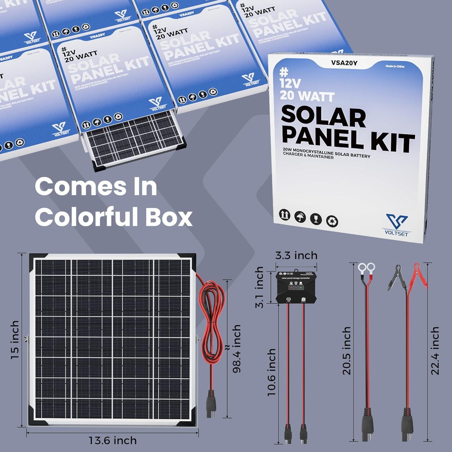 Kit Panel Solar 20W 12V Voltset con Controlador y Soporte