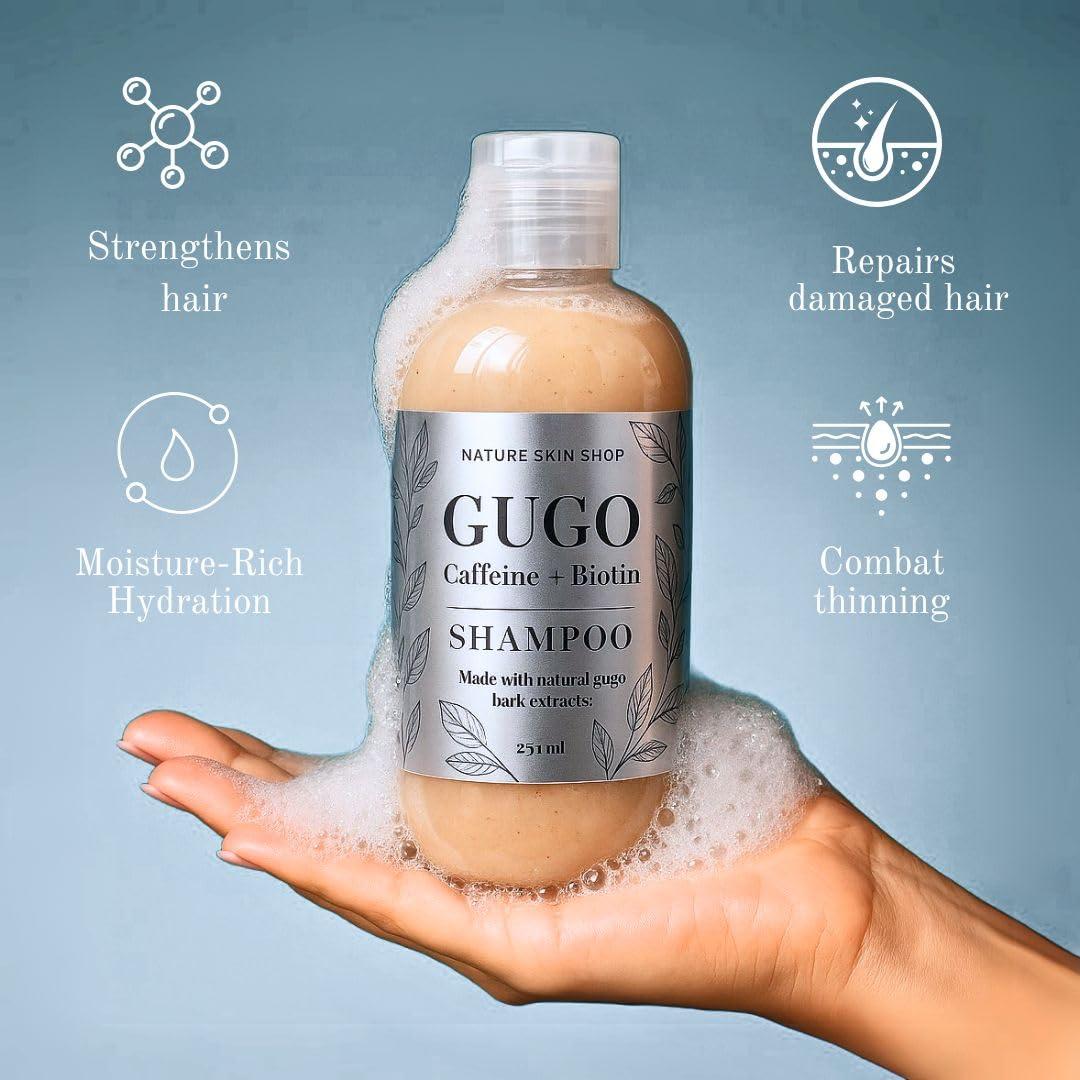 Nature Skin Shop Gugo Shampoo for Hair Growth and Thinning, Anti-Hair Fall Treatment with Biotin, Caffeine & Black Cumin, Soothes Dandruff & Itchy Scalp, Sulfate-Free, for Men & Women
