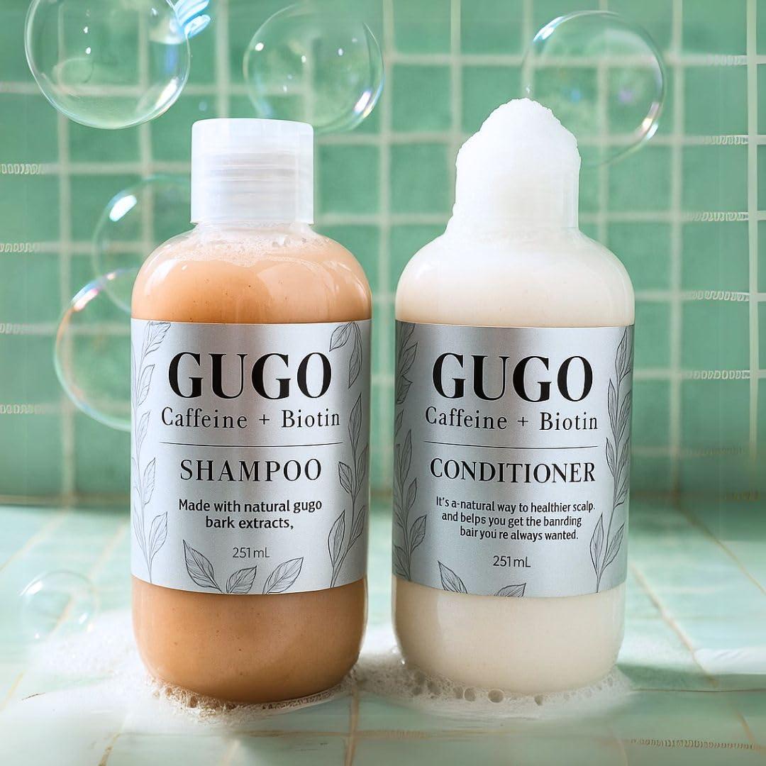 Nature Skin Shop Gugo Shampoo for Hair Growth and Thinning, Anti-Hair Fall Treatment with Biotin, Caffeine & Black Cumin, Soothes Dandruff & Itchy Scalp, Sulfate-Free, for Men & Women