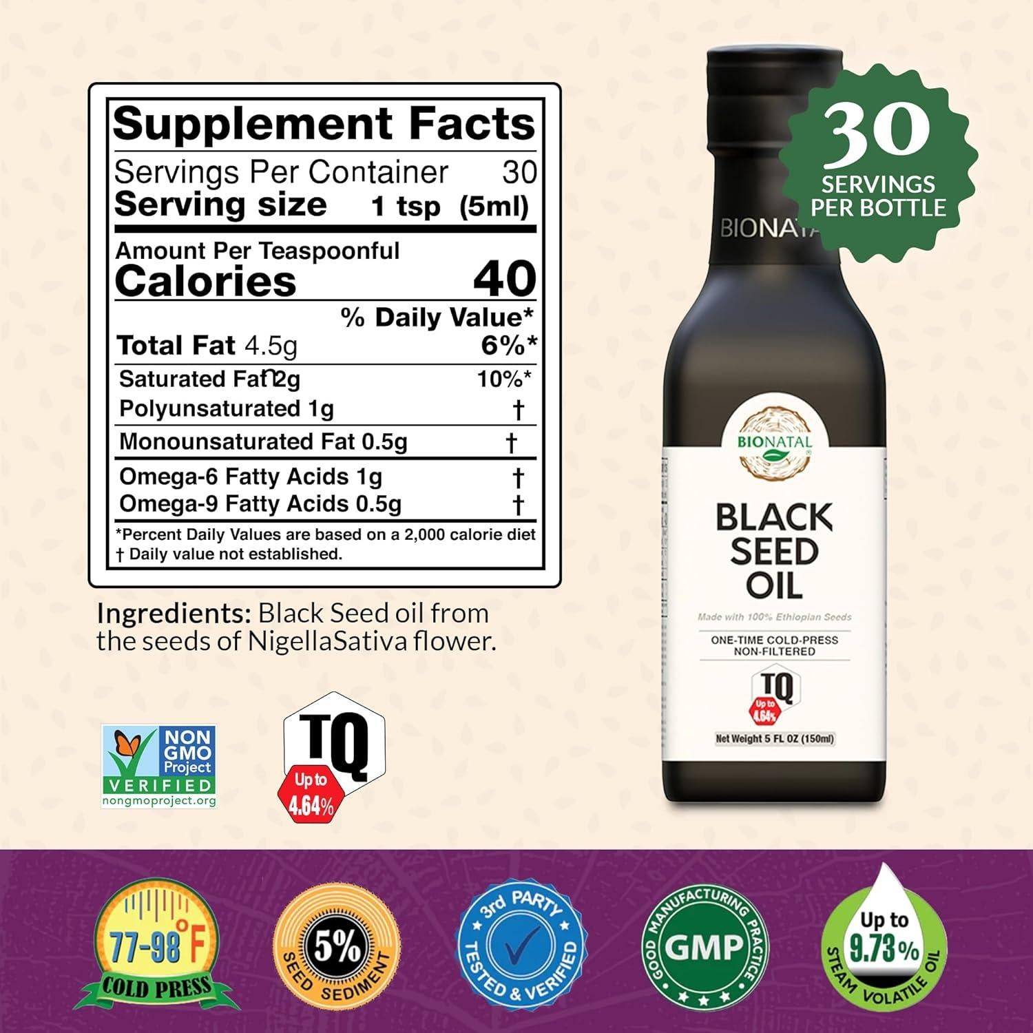 Aceite de Semilla Negra BioNatal 140ml - 4.64% Timoquinona