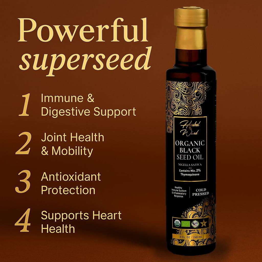Aceite de Semilla Negra Herbal Wind 236.6 ml Orgánico Prensado en Frío