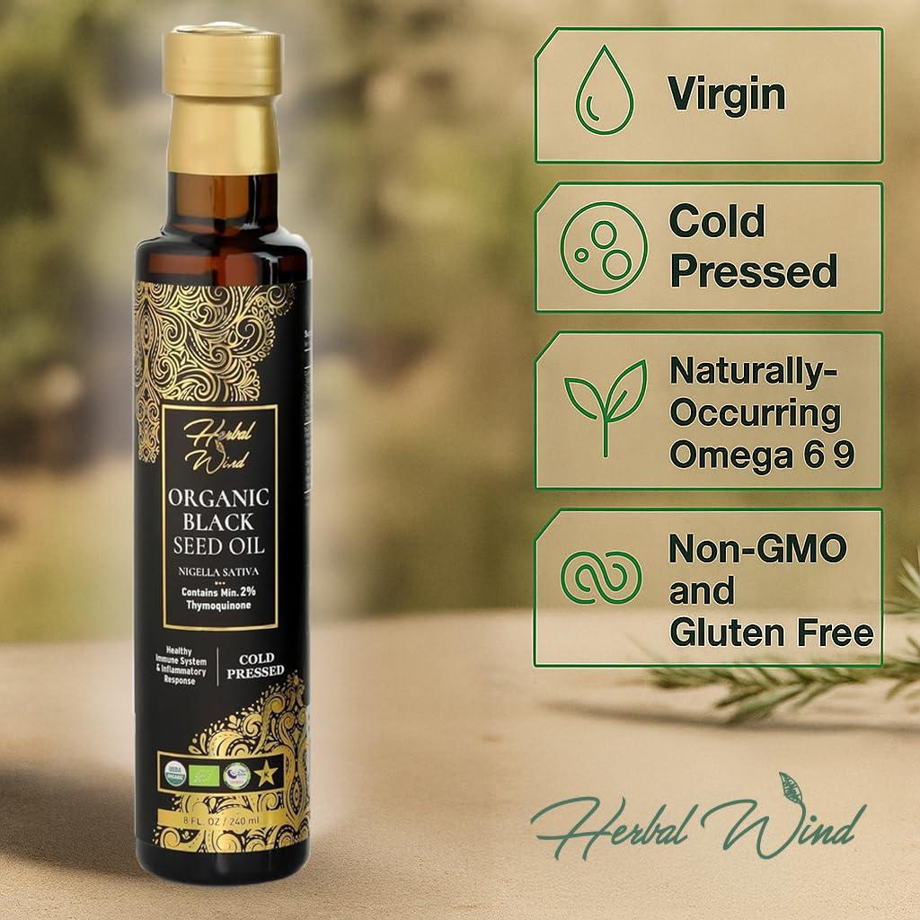 Aceite de Semilla Negra Herbal Wind 236.6 ml Orgánico Prensado en Frío