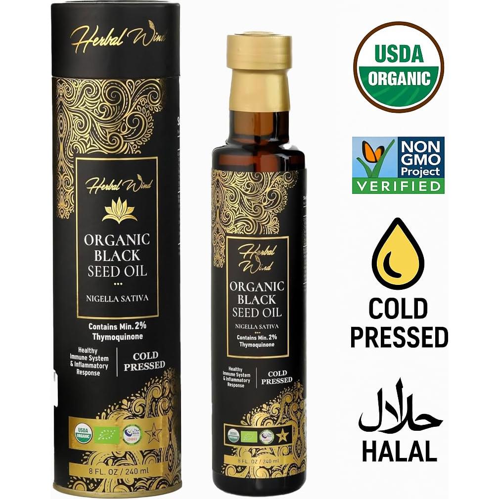 Aceite de Semilla Negra Herbal Wind 236.6 ml Orgánico Prensado en Frío