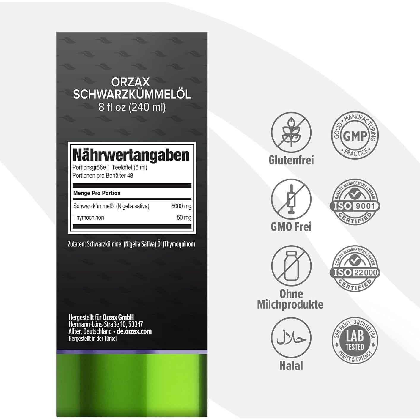 Aceite de Semilla de Nigella Orzax 240 ml - 100% Puro Vegano