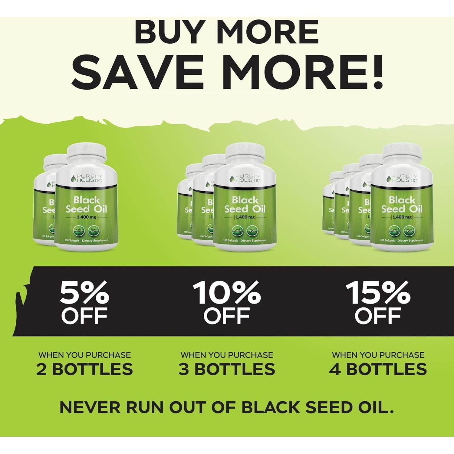 Cápsulas de Aceite de Semilla Negra Purely Holistic 1400mg 180 Gelatinas