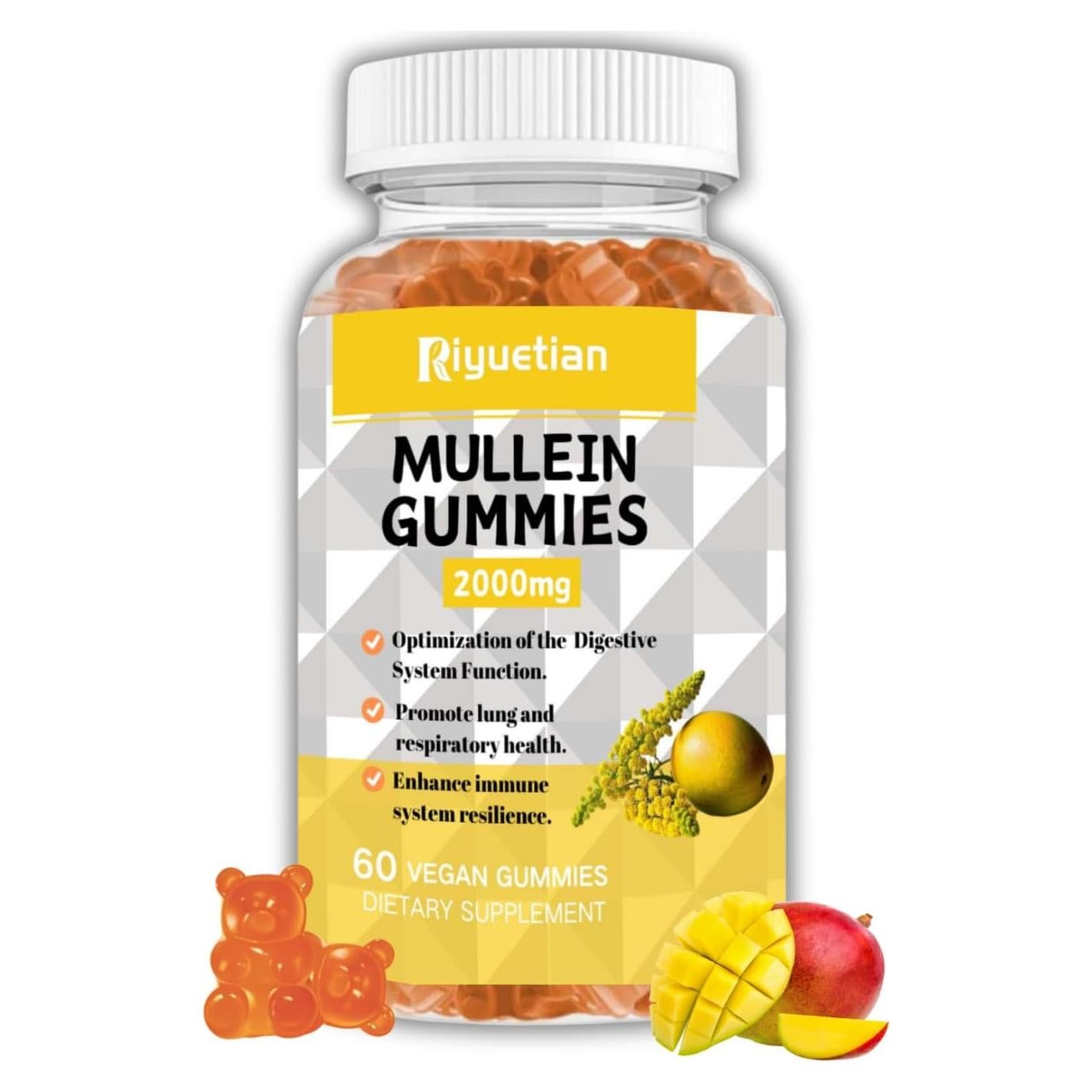 Gomitas de Mullein Riyuetian 2000mg para Salud Respiratoria - 60 Unidades