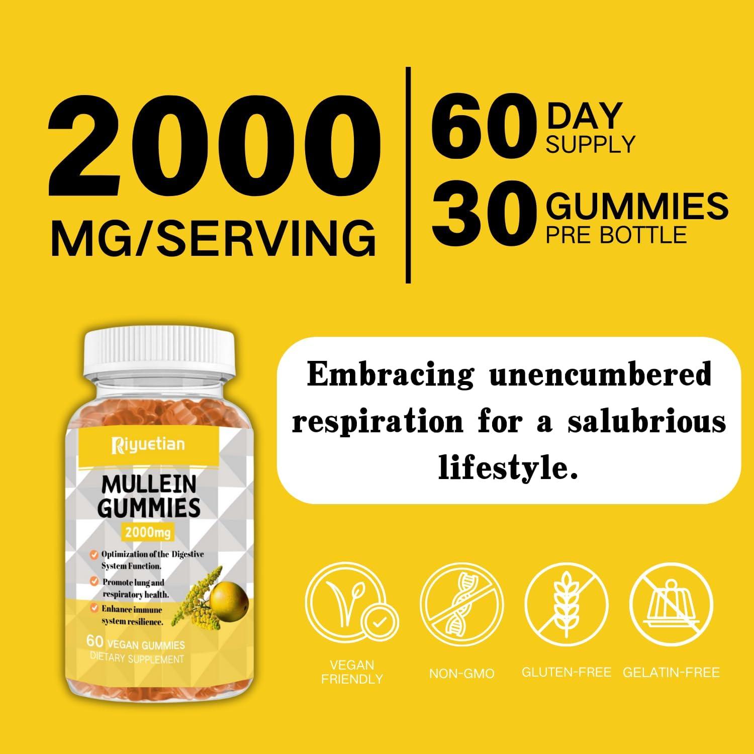 Gomitas de Mullein Riyuetian 2000mg para Salud Respiratoria - 60 Unidades