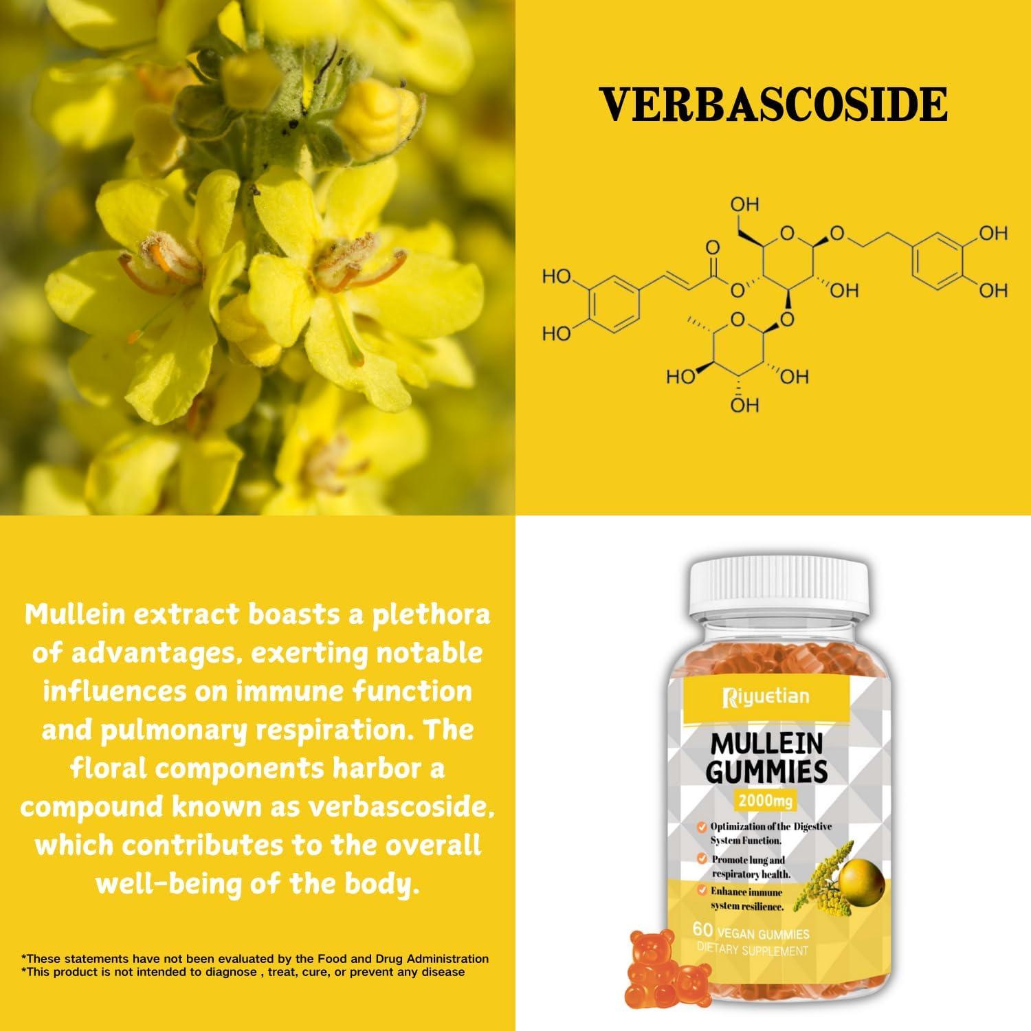 Gomitas de Mullein Riyuetian 2000mg para Salud Respiratoria - 60 Unidades