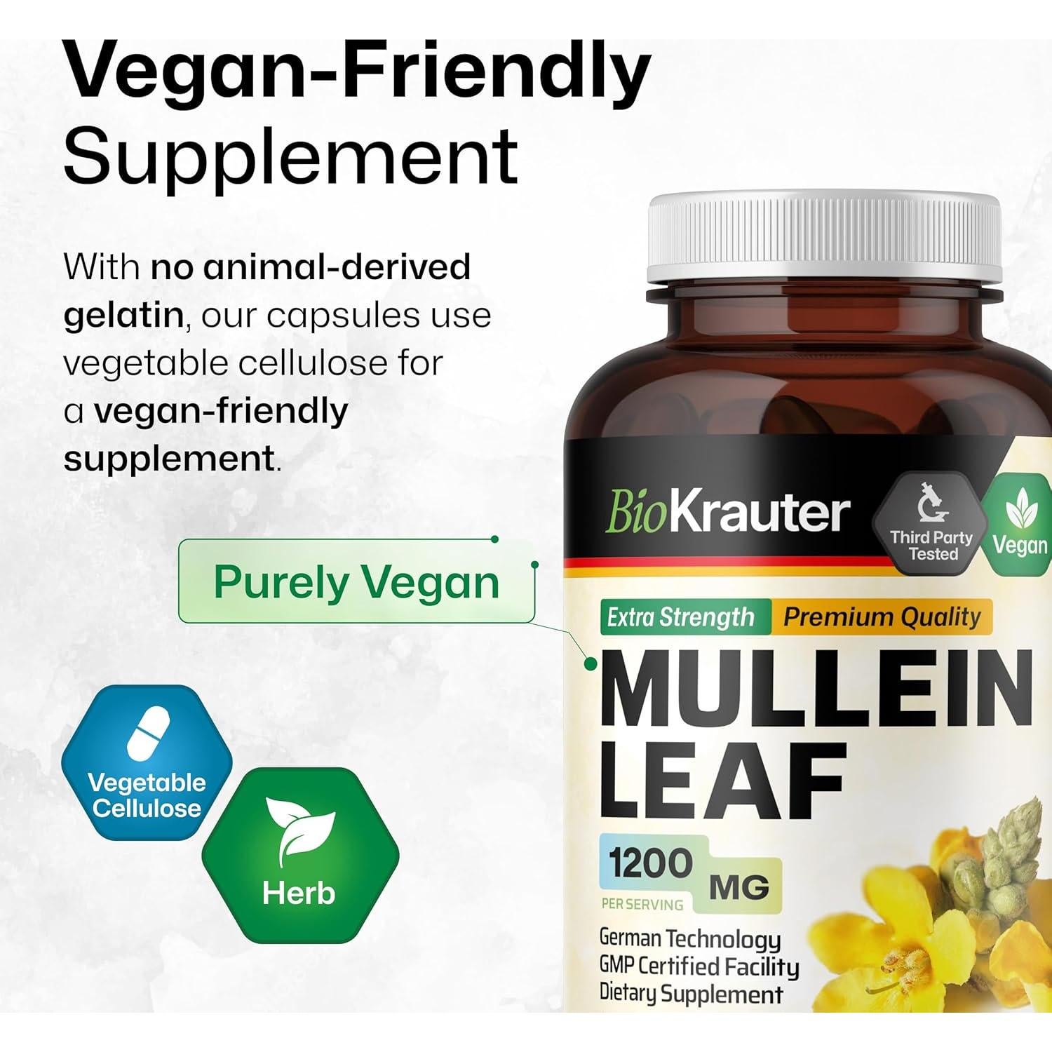 Cápsulas de Mullein BIO KRAUTER 1200 mg - 250 Unidades - Veganas