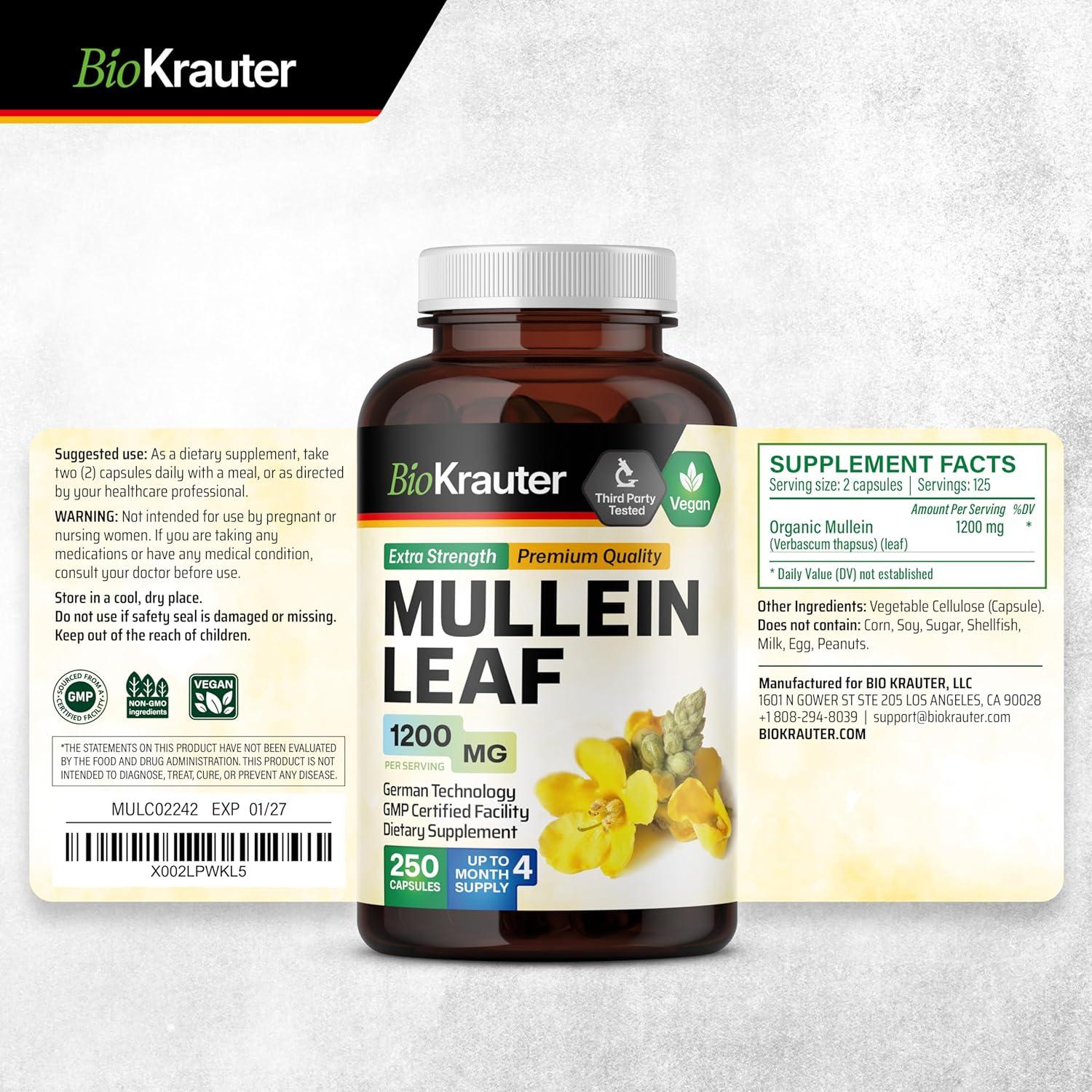 Cápsulas de Mullein BIO KRAUTER 1200 mg - 250 Unidades - Veganas