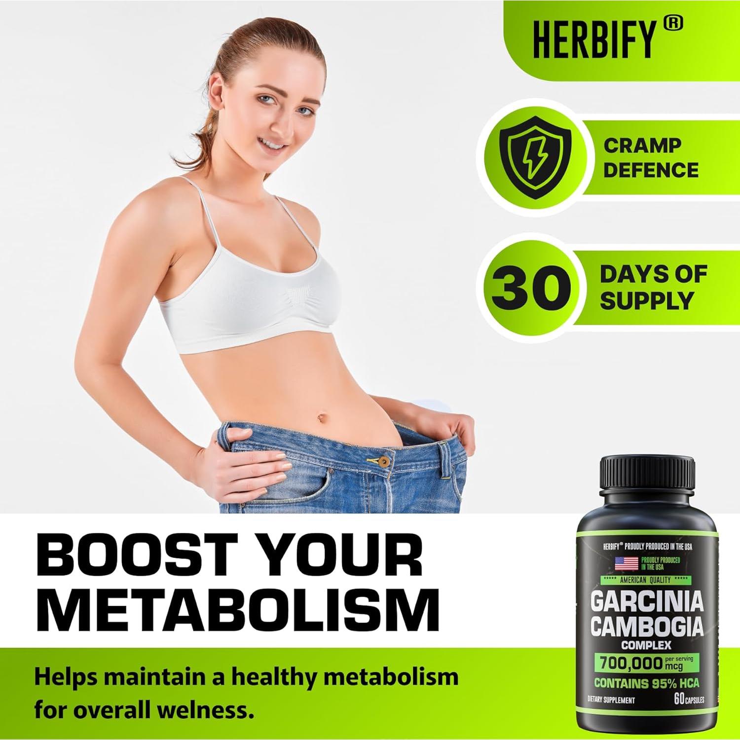 Suplemento Garcinia Cambogia HERBIFY 60 Cápsulas Energía y Digestión