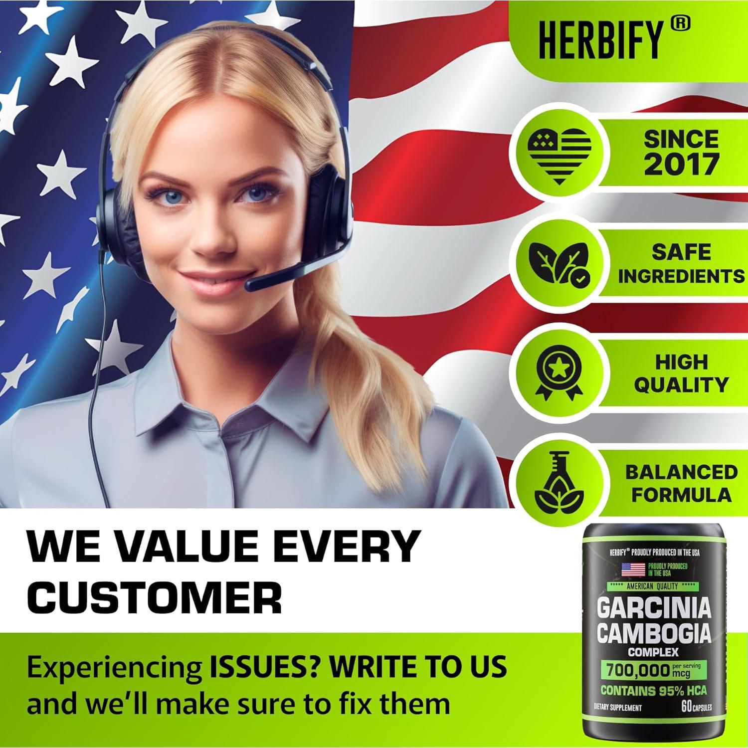 Suplemento Garcinia Cambogia HERBIFY 60 Cápsulas Energía y Digestión