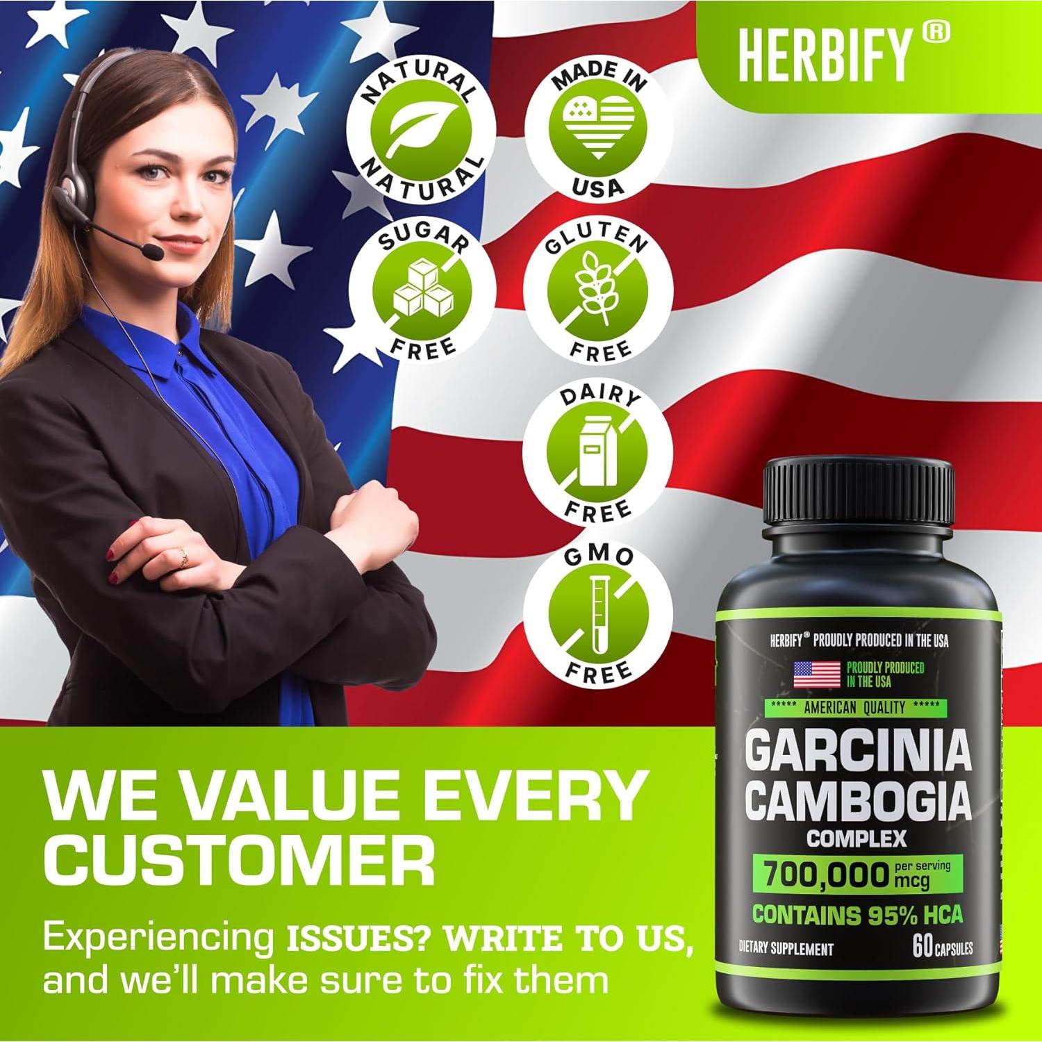 Suplemento Garcinia Cambogia HERBIFY 60 Cápsulas Energía y Digestión