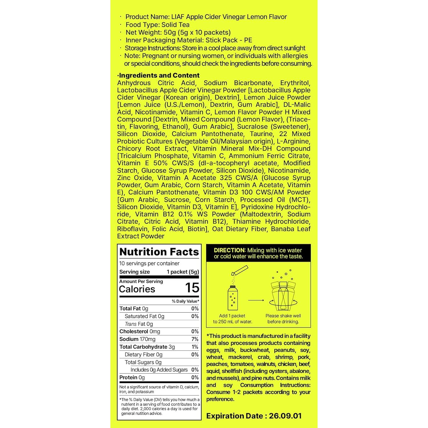 Polvo de Vinagre de Sidra de Manzana LIAF - Limón 10 Paquetes