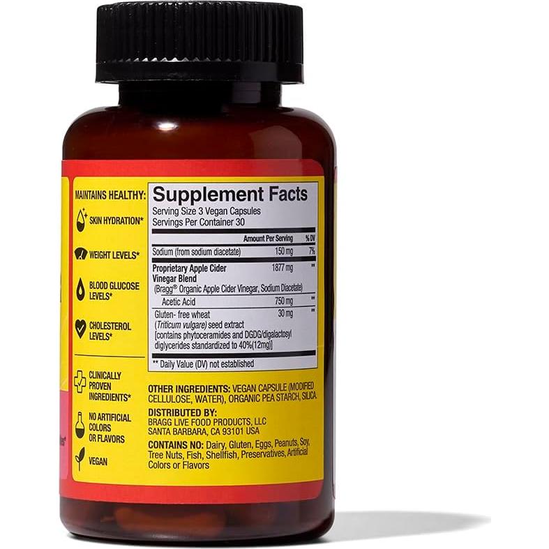 Cápsulas de Vinagre de Sidra de Manzana Bragg - 90 Unidades - Hidratación y Piel Saludable