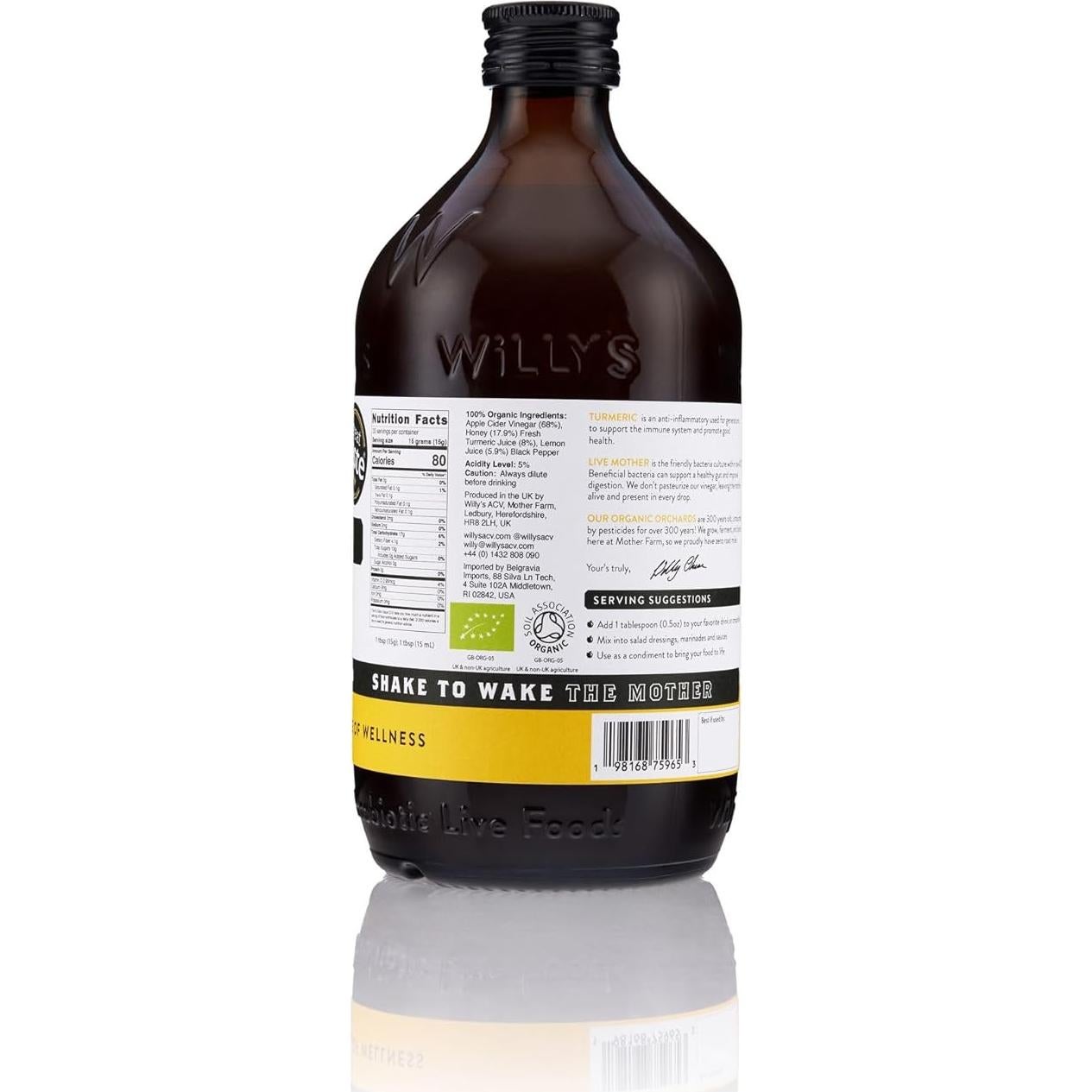 Vinagre de Sidra de Manzana Orgánico Willy 500 ml con Cúrcuma y Limón