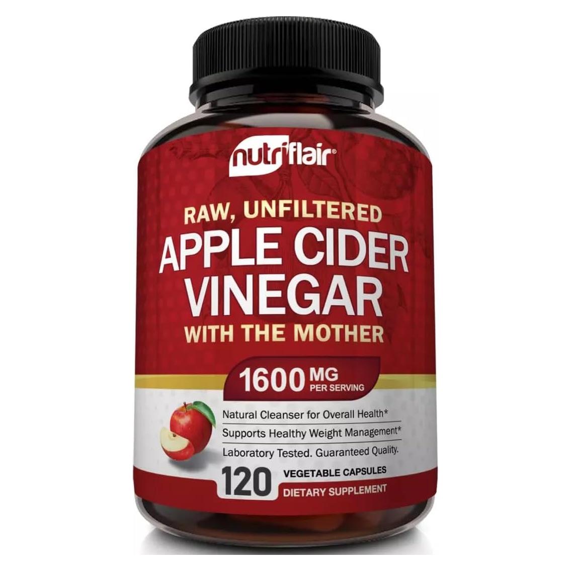 Cápsulas de Vinagre de Sidra de Manzana NutriFlair 1600 mg - 120 Veganas