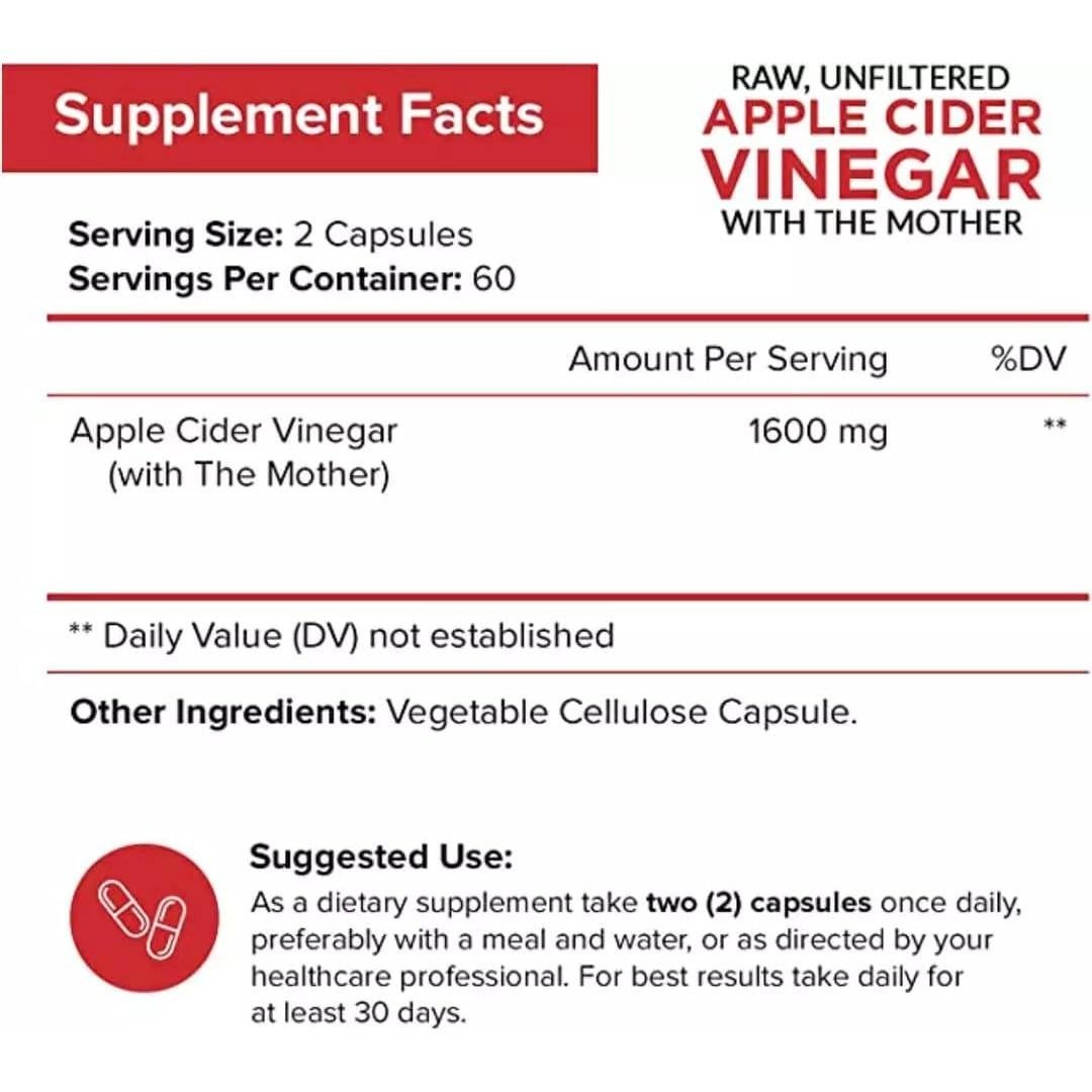 Cápsulas de Vinagre de Sidra de Manzana NutriFlair 1600 mg - 120 Veganas
