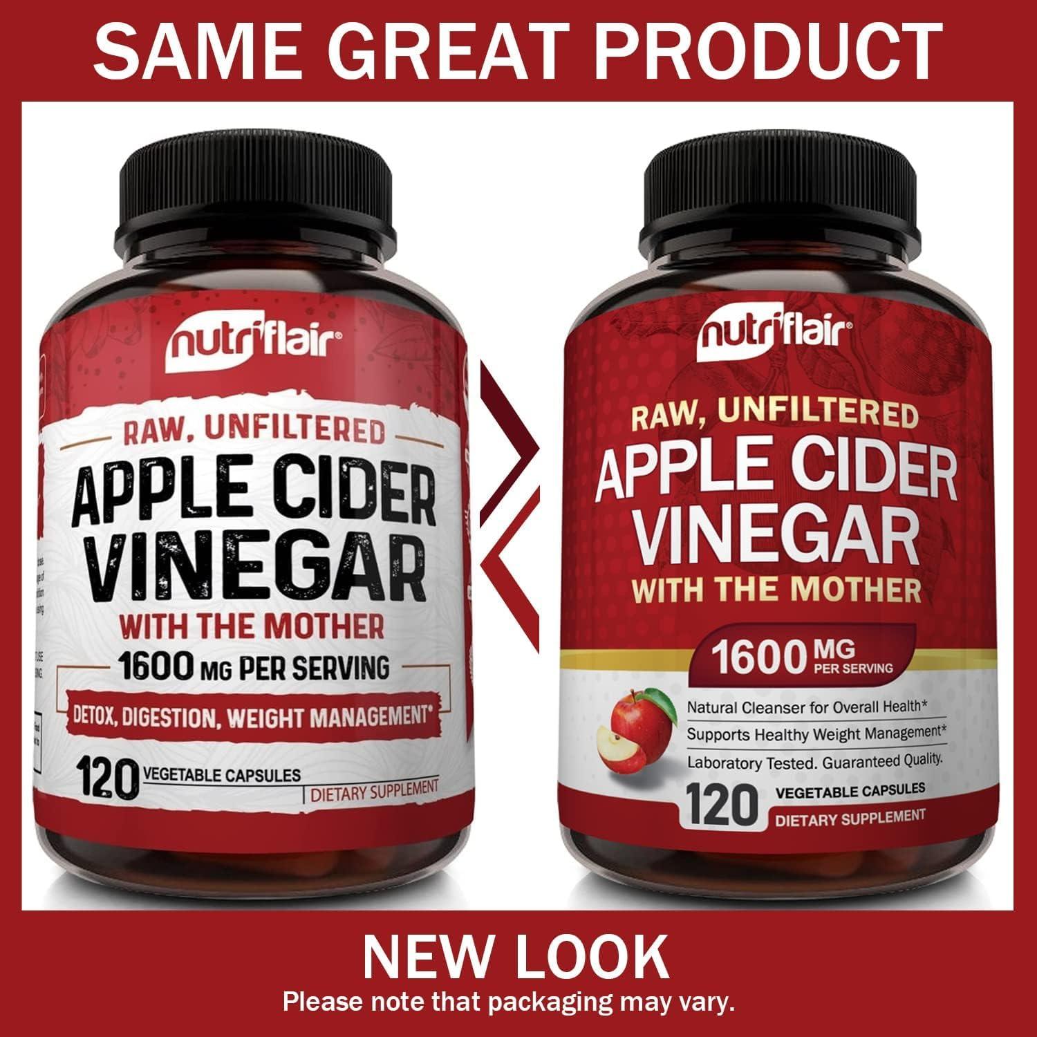 Cápsulas de Vinagre de Sidra de Manzana NutriFlair 1600 mg - 120 Veganas