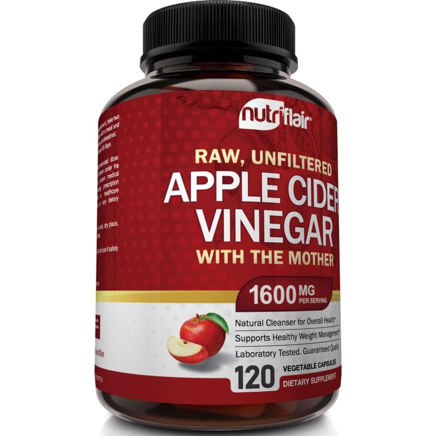 Cápsulas de Vinagre de Sidra de Manzana NutriFlair 1600 mg - 120 Veganas