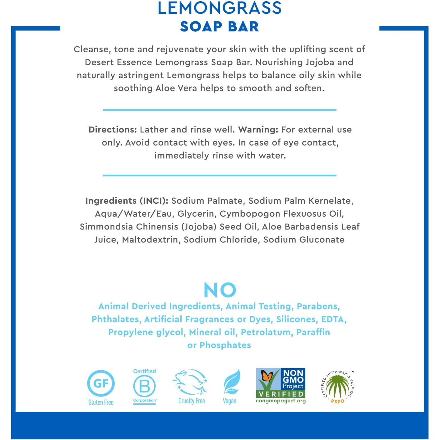 Barra de Jabón Orgánico Lemongrass Desert Essence 141.75 g