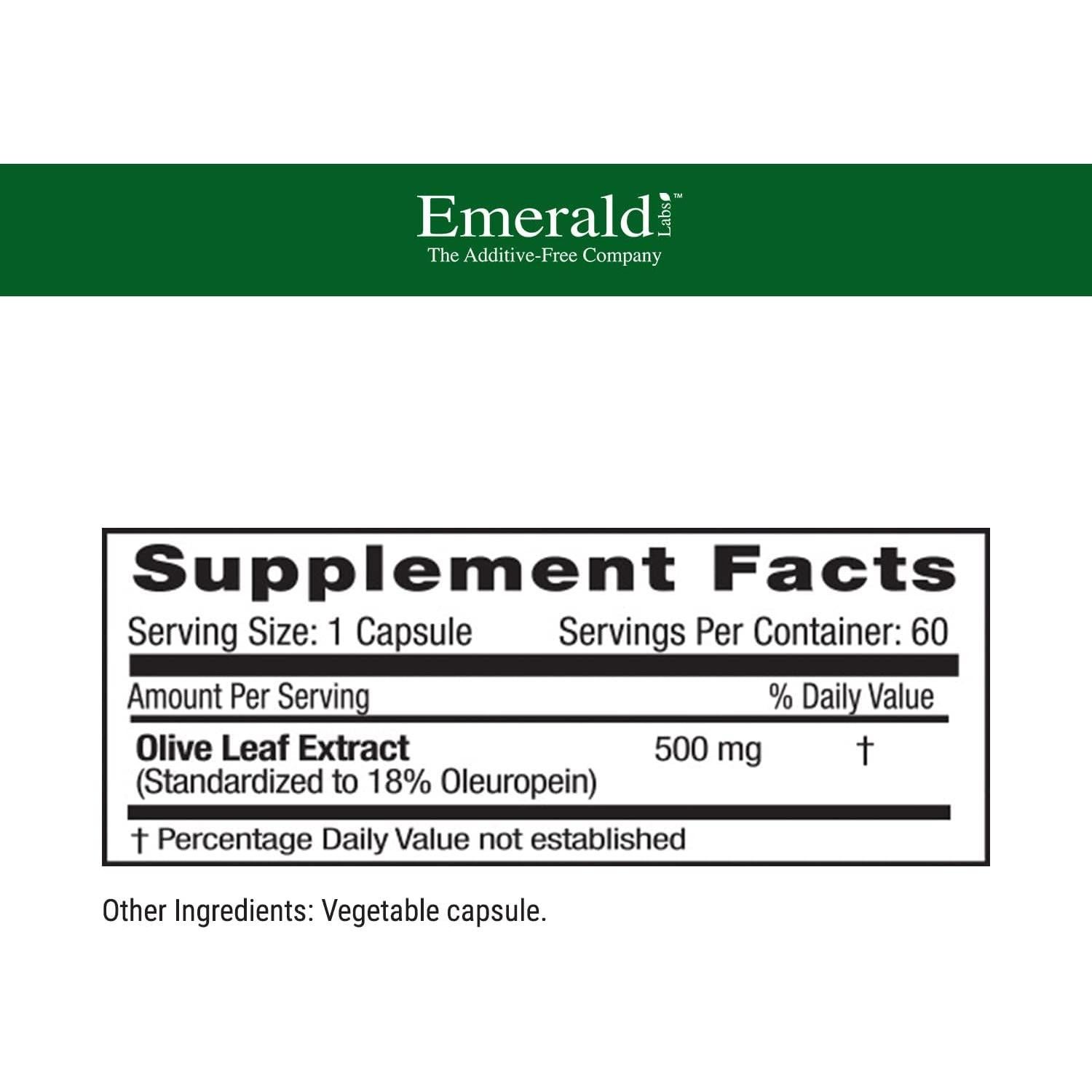 Suplemento de Hoja de Olivo 500mg Emerald Labs - 60 Cápsulas Veganas