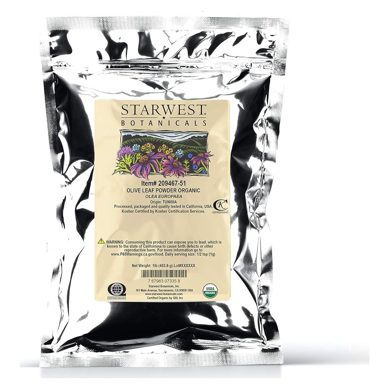 Polvo de Hoja de Olivo Orgánico Starwest Botanicals 450g