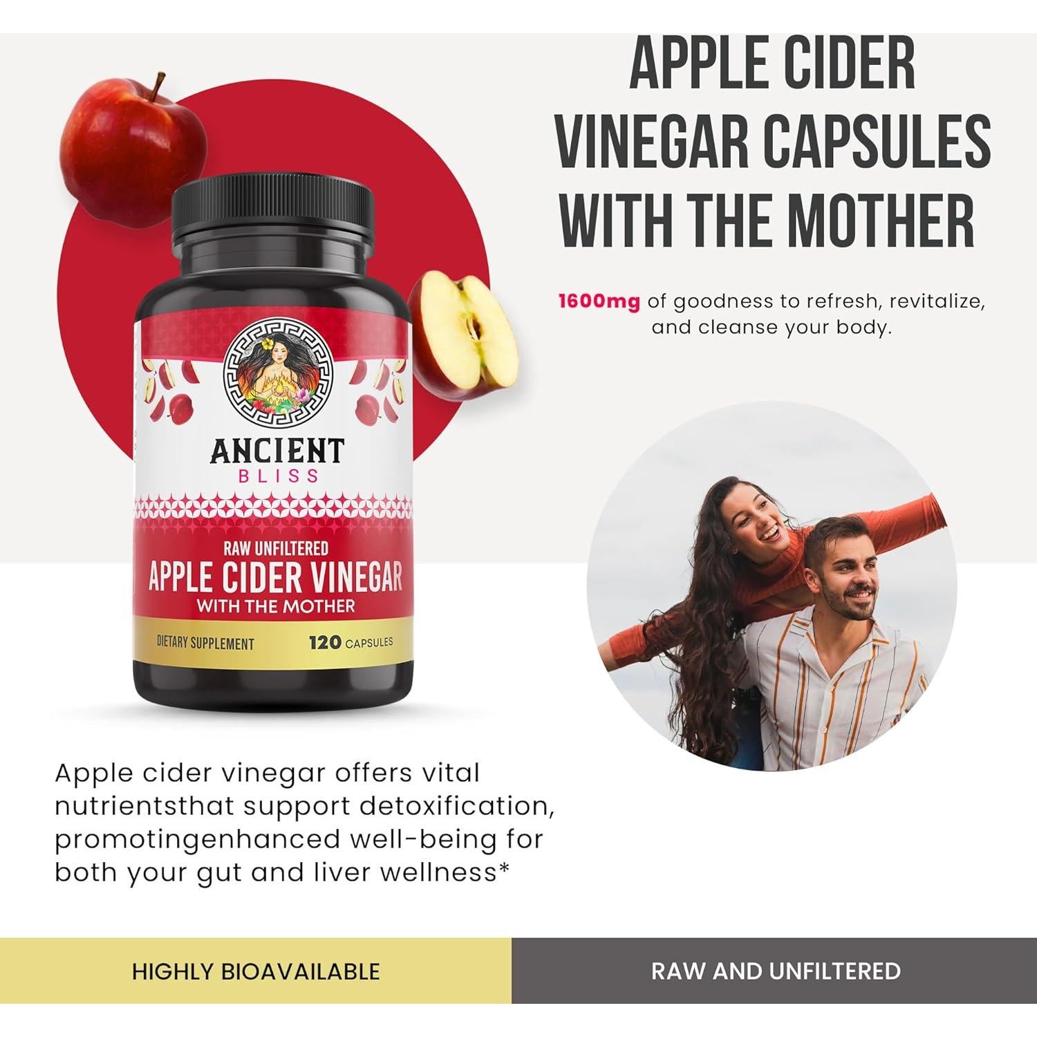 Cápsulas de Vinagre de Sidra de Manzana Ancient Bliss 1600mg