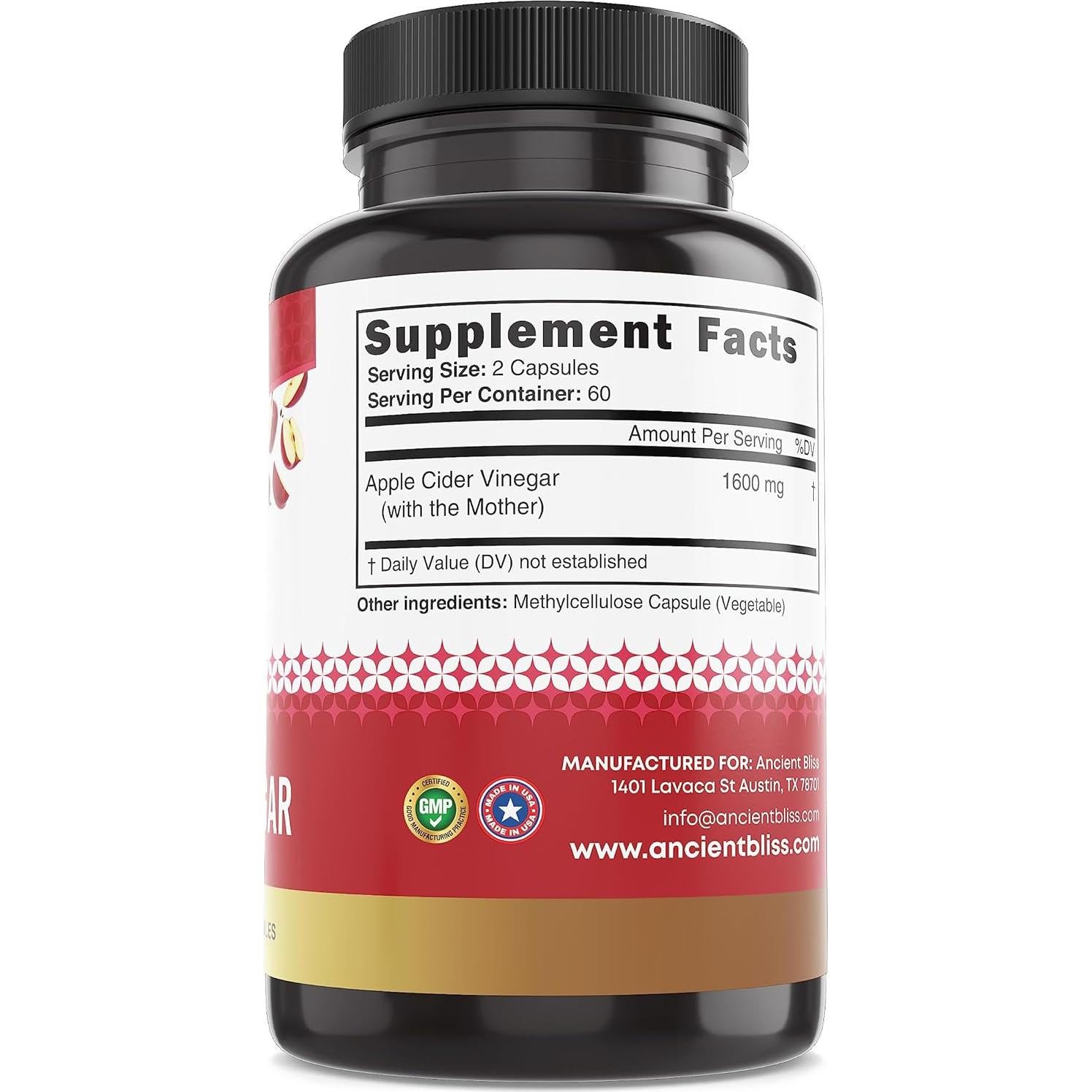 Cápsulas de Vinagre de Sidra de Manzana Ancient Bliss 1600mg