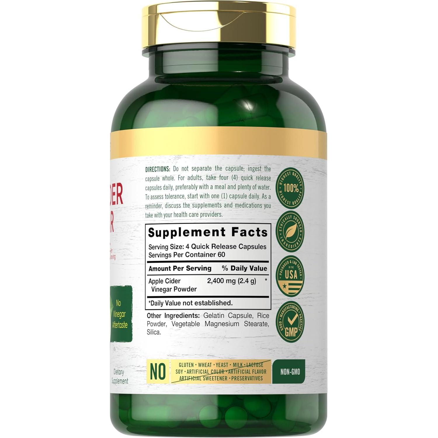 Cápsulas de Vinagre de Sidra de Manzana Carlyle 2400mg 240 Conteo