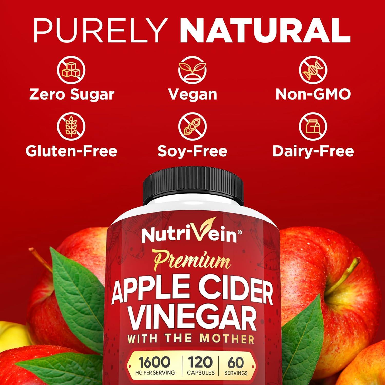 Suplemento de Vinagre de Sidra de Manzana Nutrivein 1600 mg - 120 Cápsulas