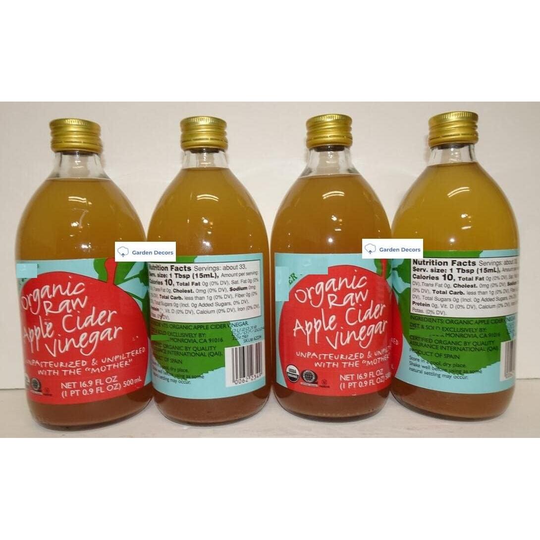 Vinagre de Sidra de Manzana Orgánico Crudo Trader Joe 4 Botellas 500ml