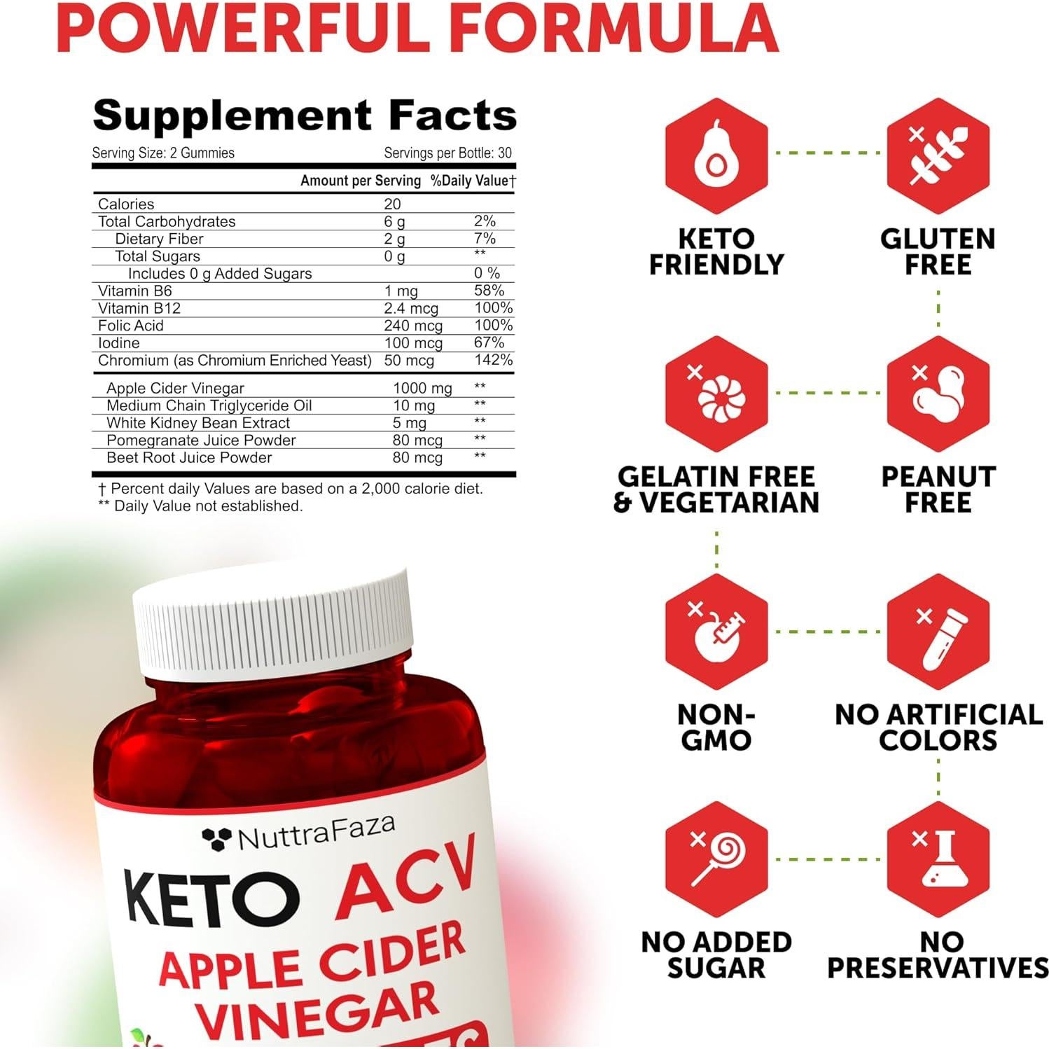 Gomitas Keto ACV NuttraFaza 1000mg Pérdida de Peso Manzana