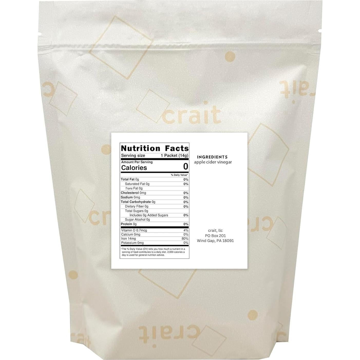 Paquetes de Vinagre de Sidra de Manzana Crait - 50 Porciones de 14.79 ml
