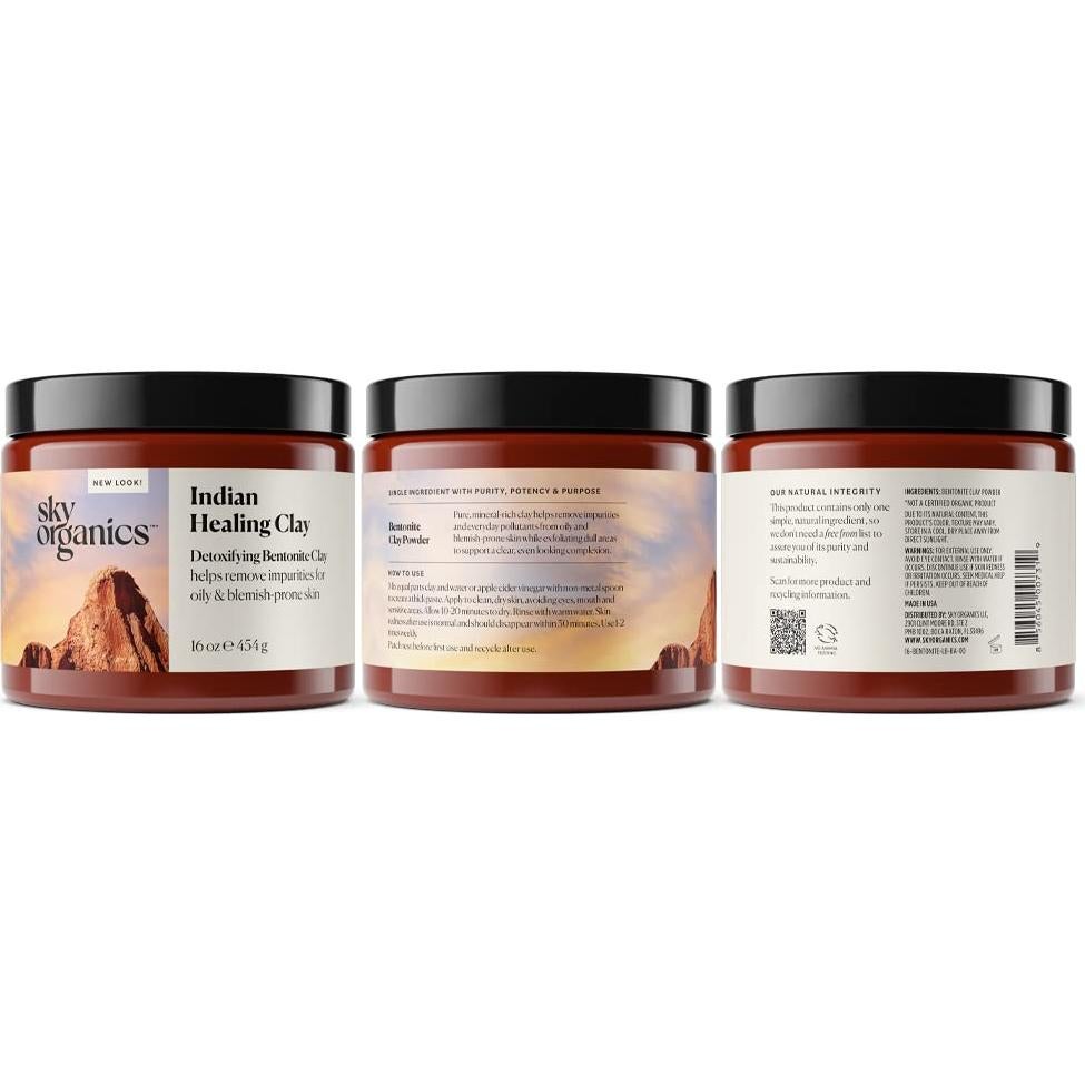 Arcilla Bentonita Sanadora Sky Organics 453.6 g - Mascarilla Desintoxicante