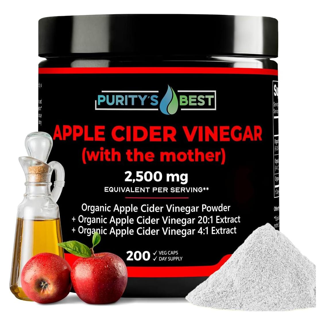 Vinagre de Sidra de Manzana Orgánico Purity's Best - 200 Cápsulas Veganas - 2500 mg