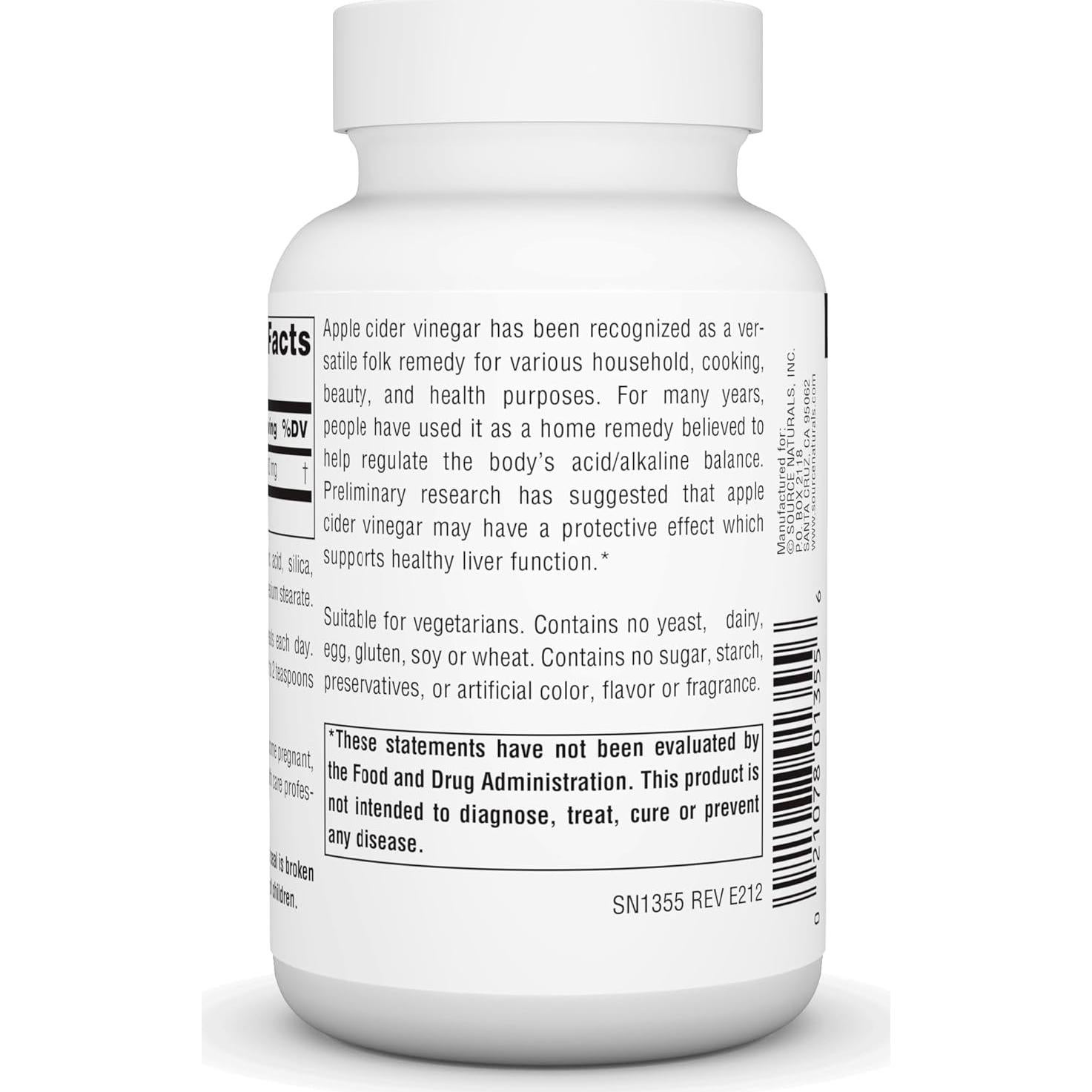 Vinagre de Sidra de Manzana Source Naturals 500mg - 90 Tabletas