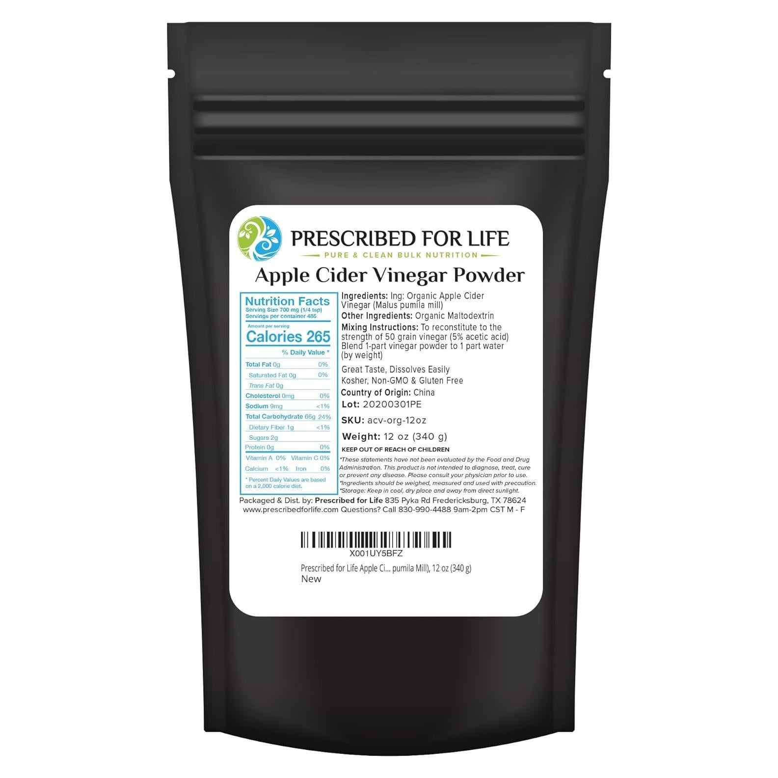 Polvo de Vinagre de Sidra de Manzana Orgánico Prescrito para la Vida 340g